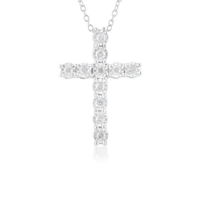 1/4 Carat Diamond Cross Pendant in Sterling Silver on 46cm Chain