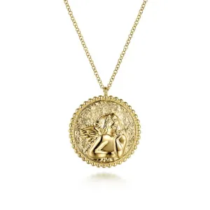 14K Y Gold 20mm Angel Pendant with Beaded Frame