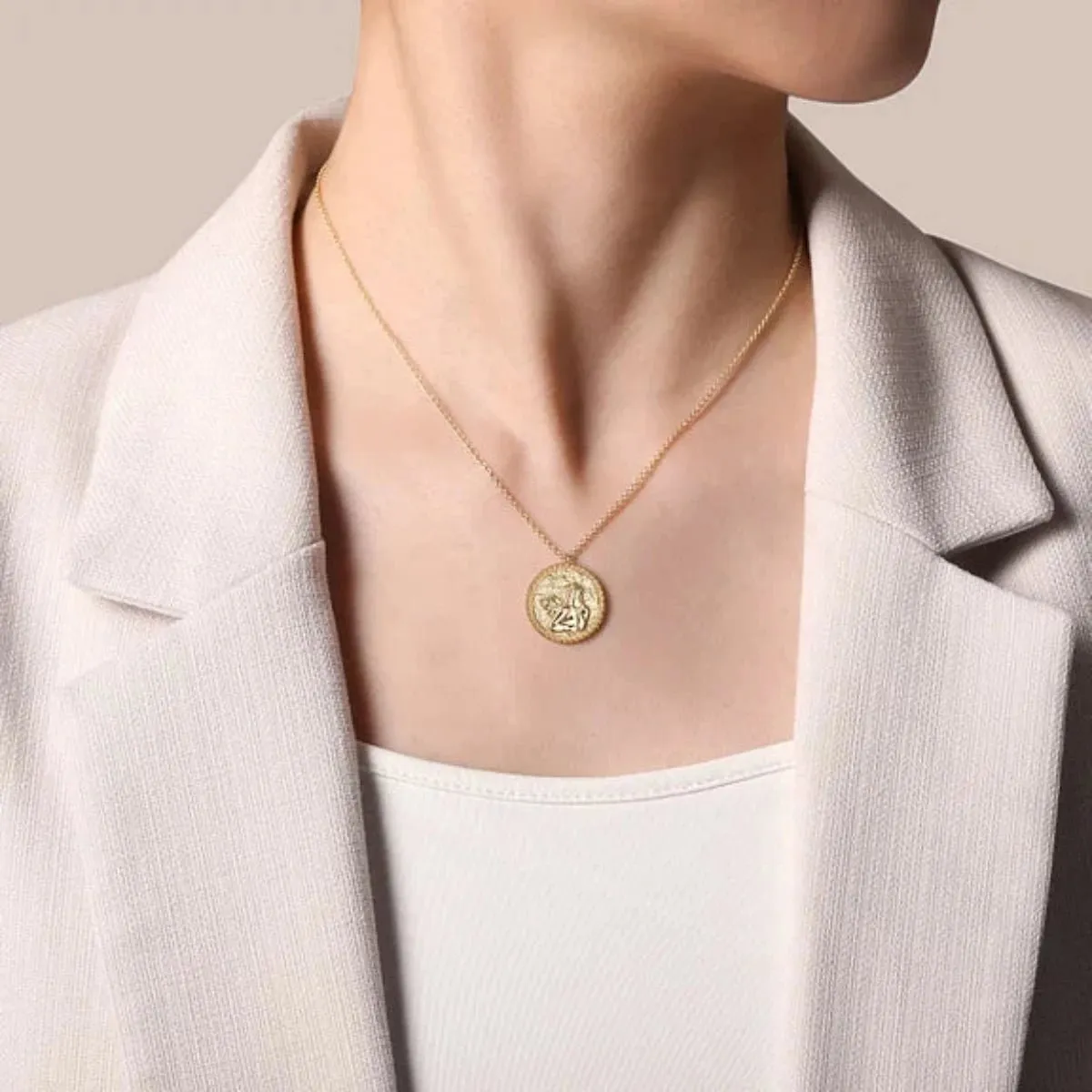 14K Y Gold 20mm Angel Pendant with Beaded Frame