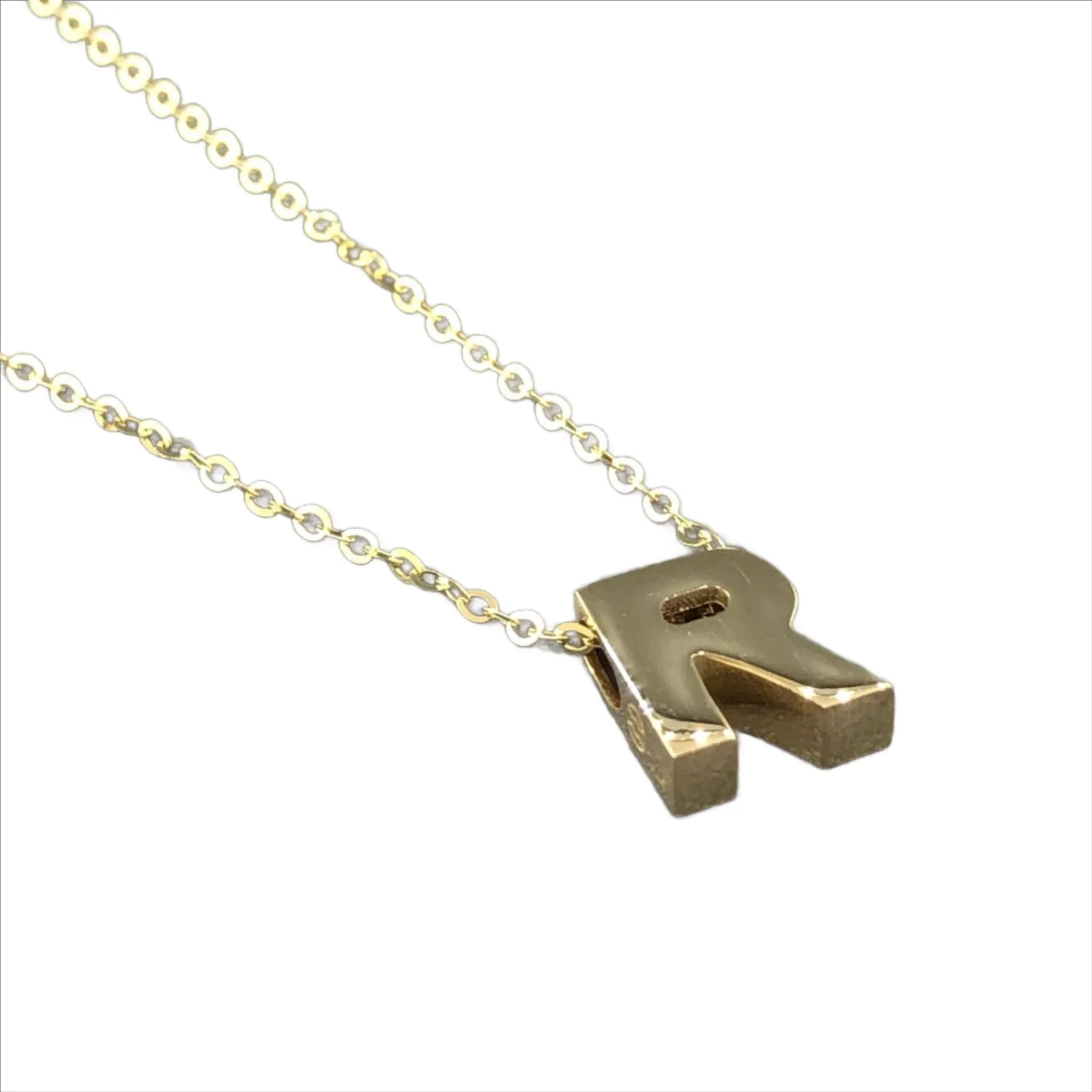 14K Y Gold initial 'R' pendant