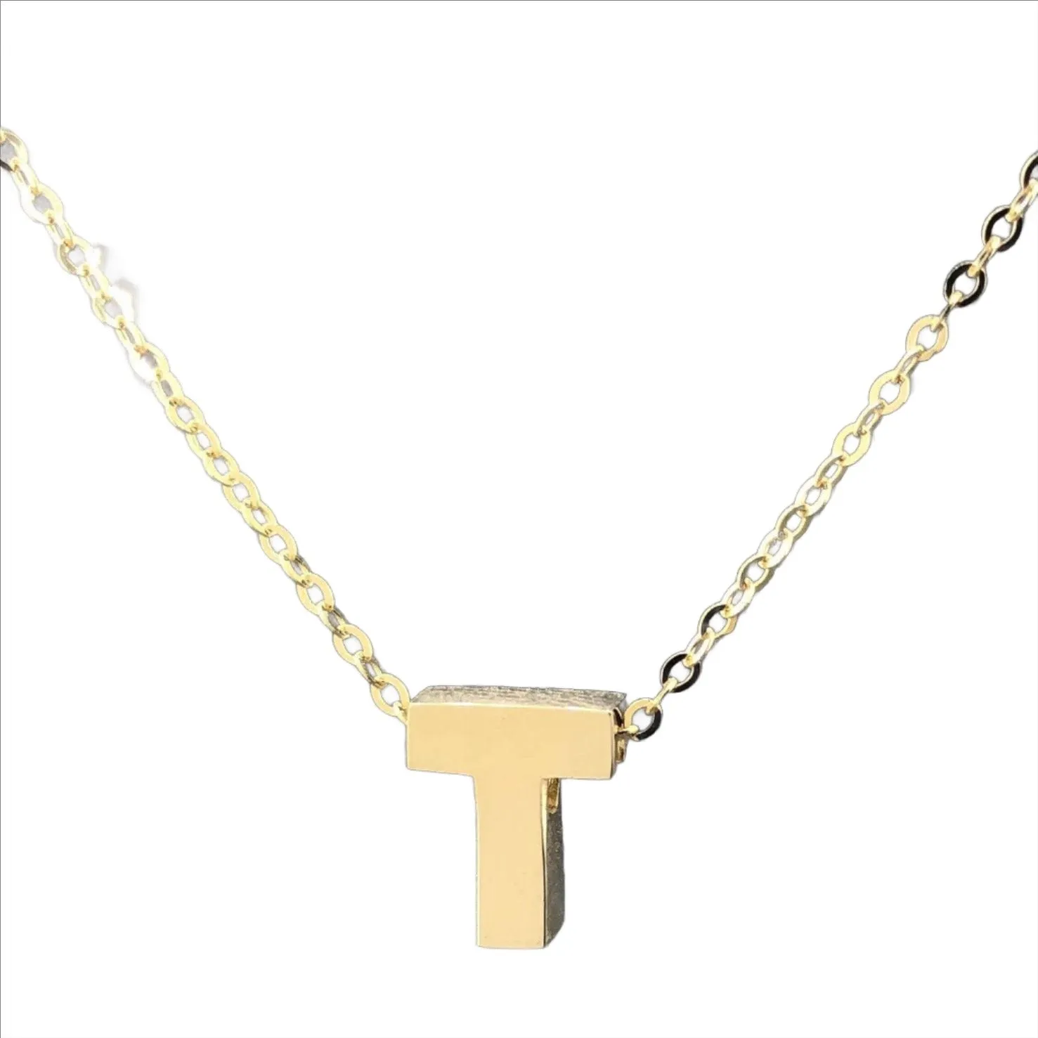 14K Y Gold initial 'T' pendant