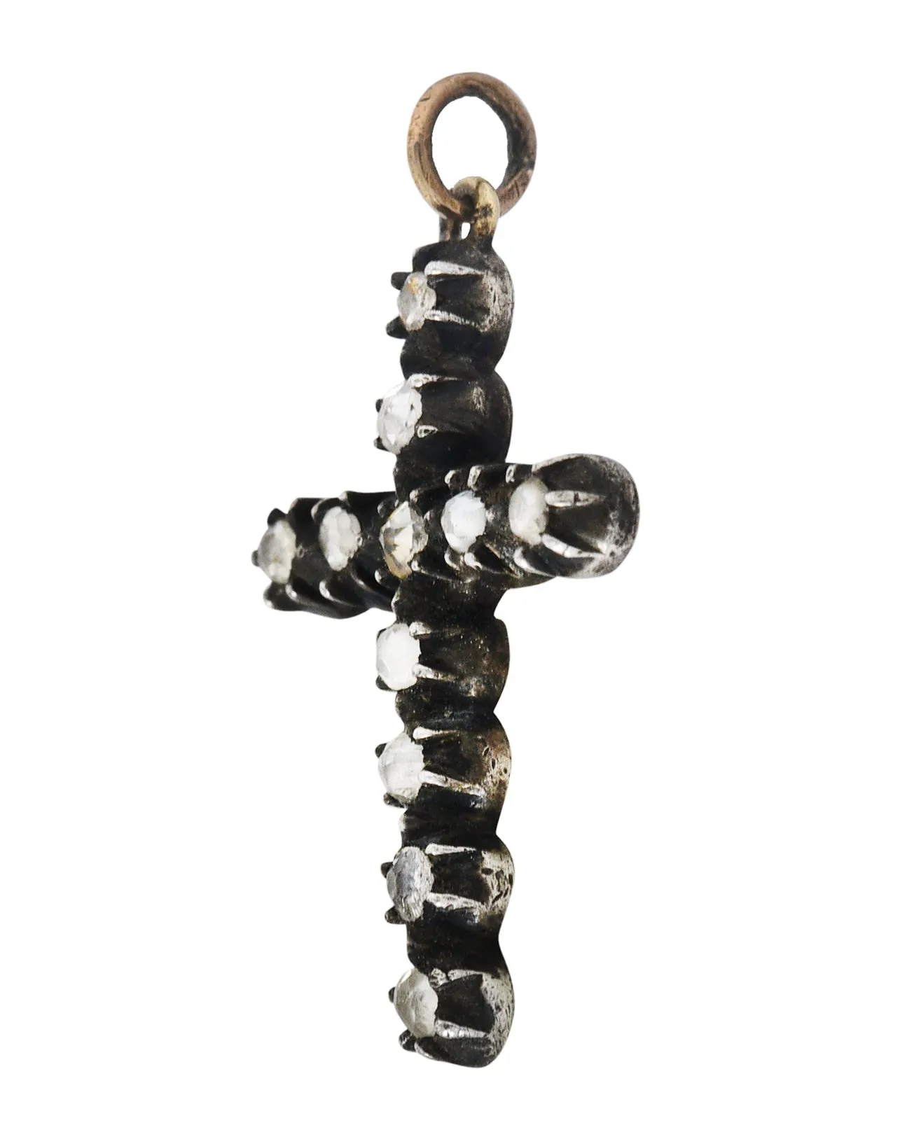 1850's Georgian Rose Cut Diamond Silver-Topped 14 Karat Gold Cross Charm Pendant