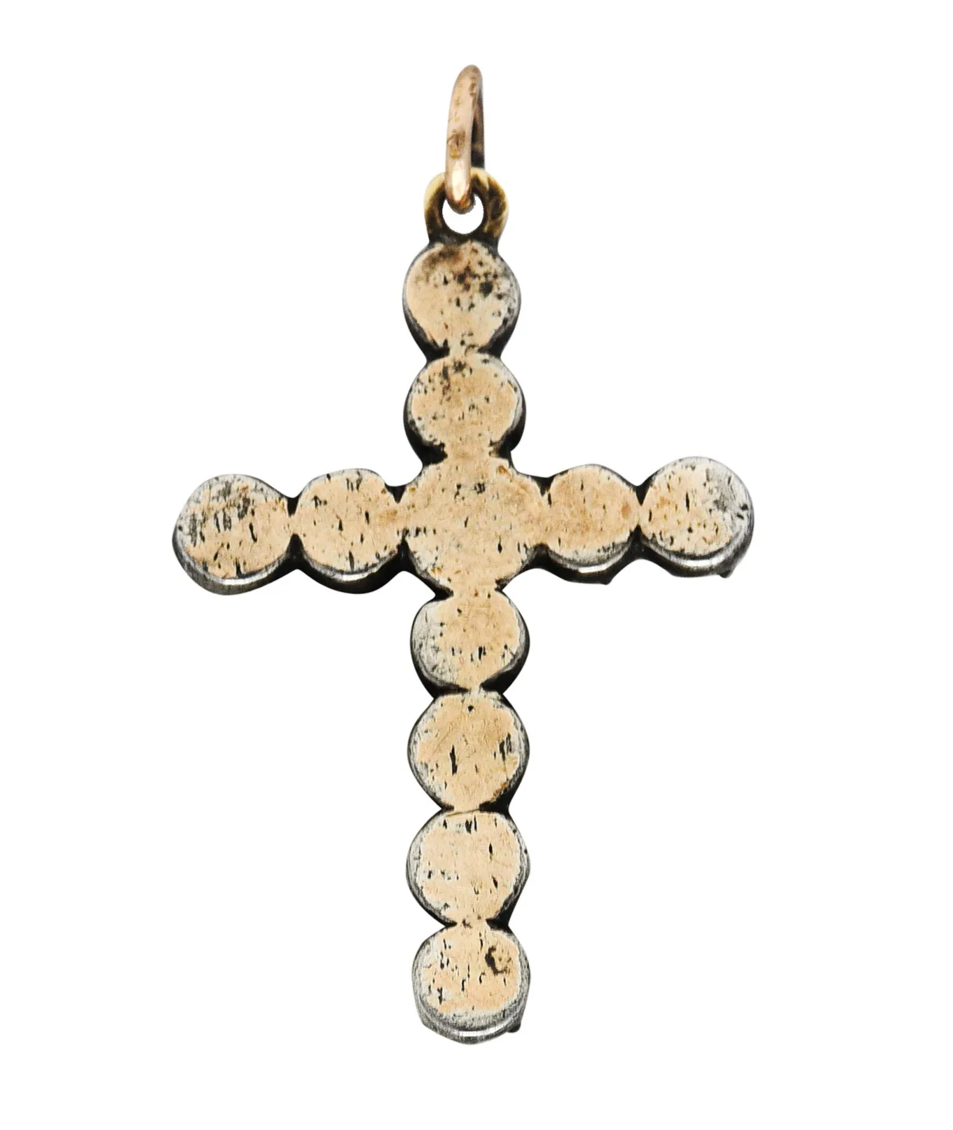 1850's Georgian Rose Cut Diamond Silver-Topped 14 Karat Gold Cross Charm Pendant