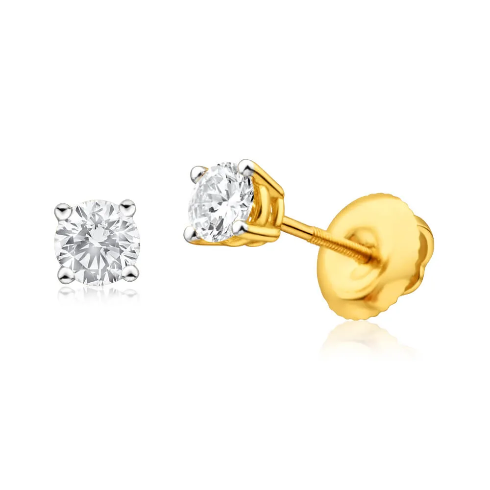 18ct Yellow Gold 0.5 Carat Diamonds Screwback Stud Earrings