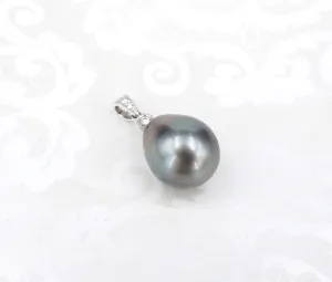 18k Tahitian Black Baroque Pearl Pendant w/ Diamond Bale 11mm PG1516