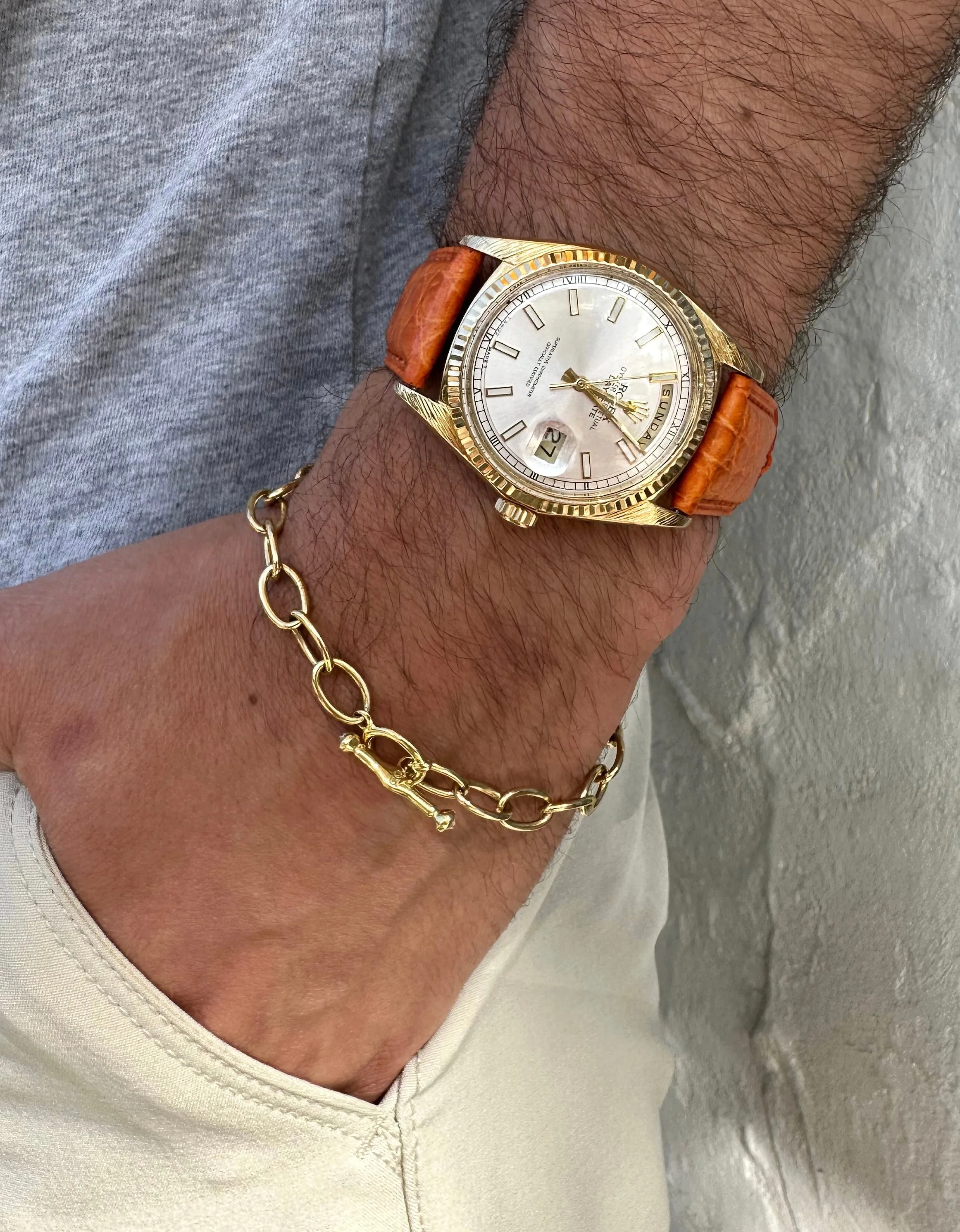 18kt Green Gold Cable Link Bracelet with Diamonds