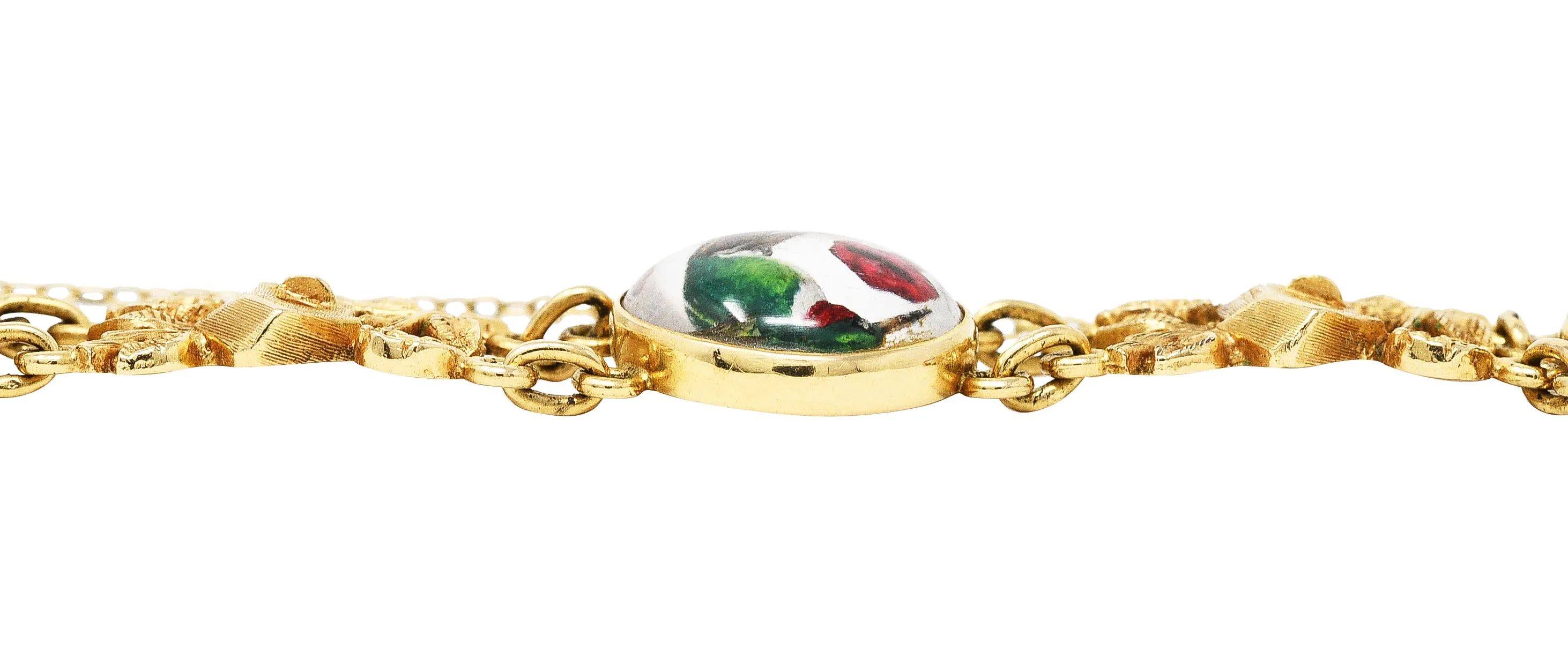 1940s Essex Crystal Quartz 14 Karat Yellow Gold Bird Themed Antique Link Bracelet