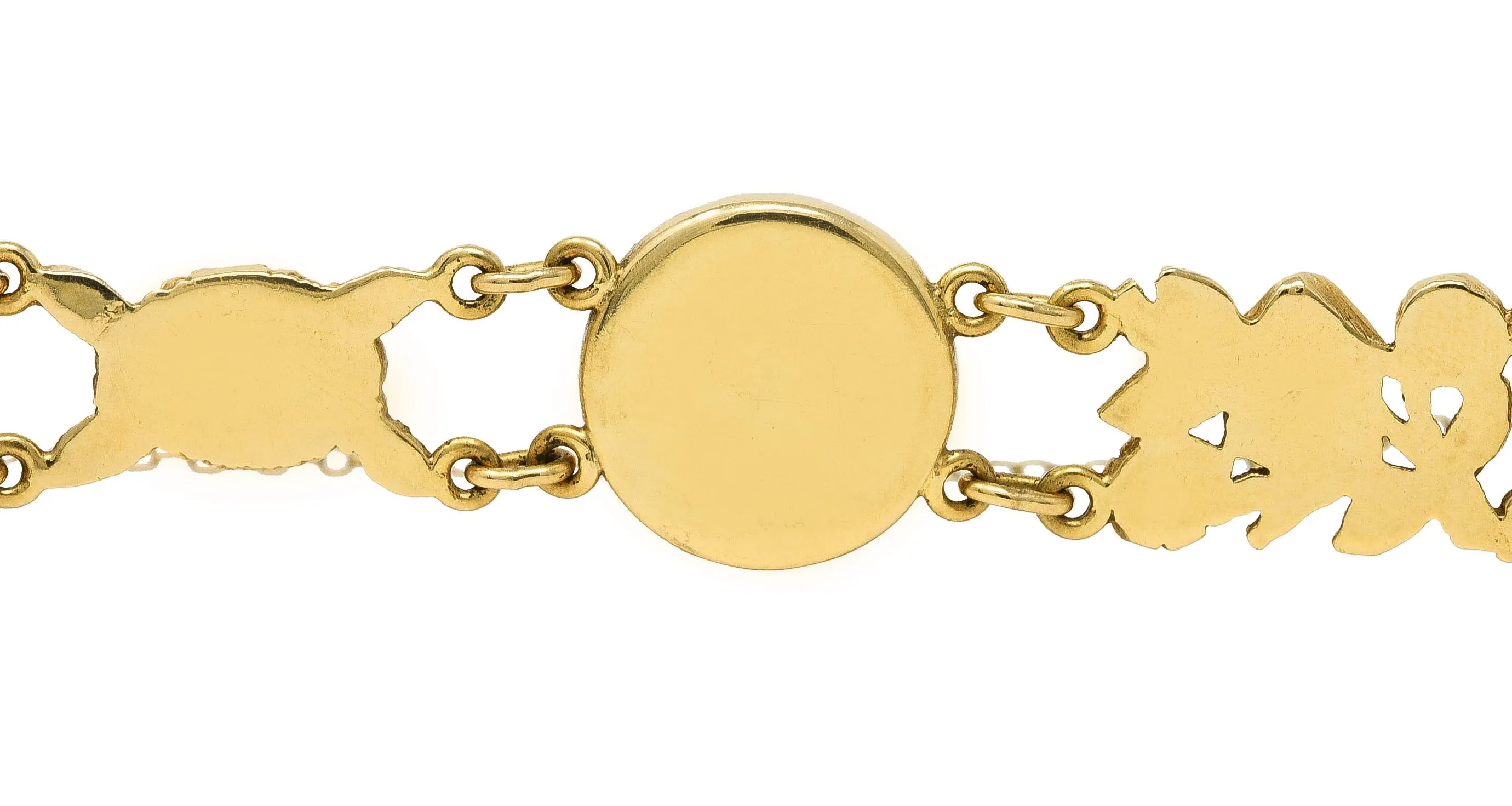 1940s Essex Crystal Quartz 14 Karat Yellow Gold Bird Themed Antique Link Bracelet