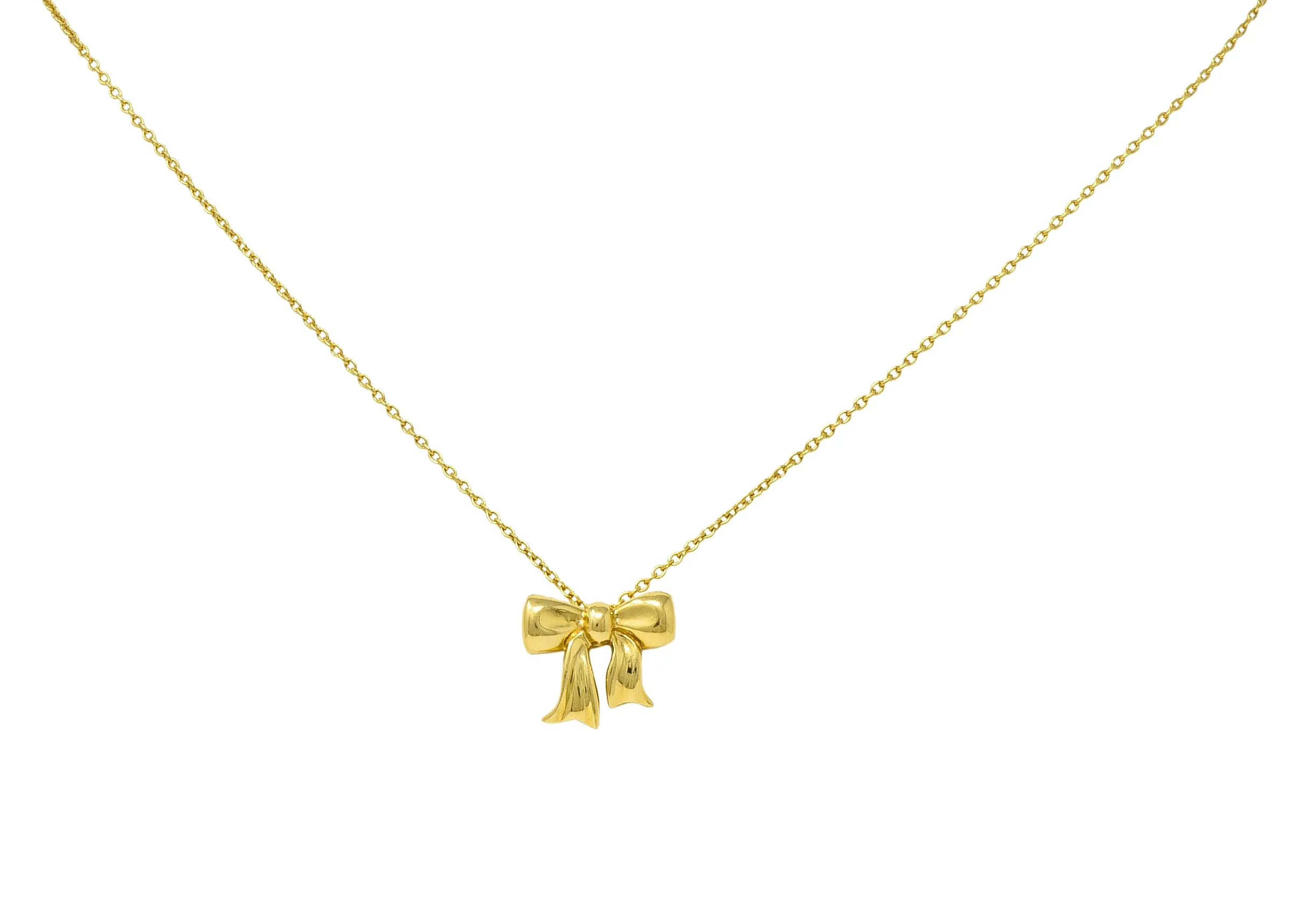 1990's Tiffany & Co. Vintage 18 Karat Gold Bow Pendant Necklace