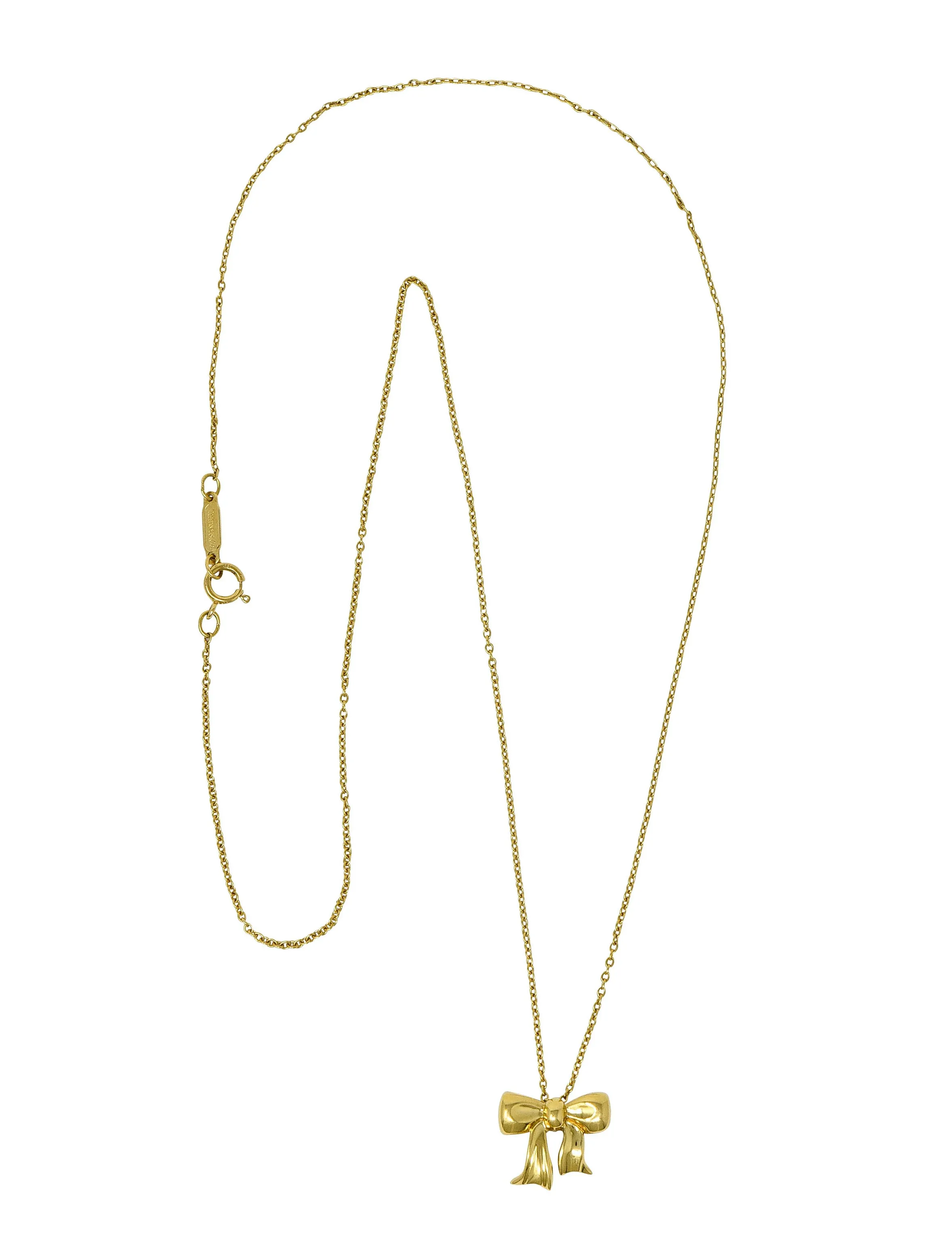 1990's Tiffany & Co. Vintage 18 Karat Gold Bow Pendant Necklace