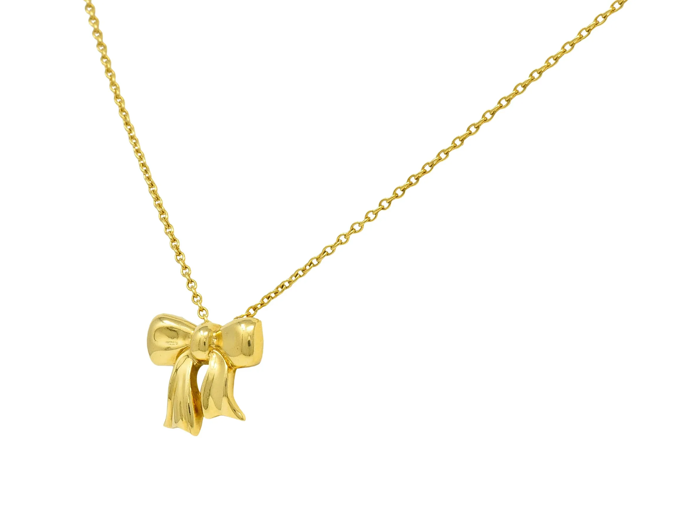 1990's Tiffany & Co. Vintage 18 Karat Gold Bow Pendant Necklace