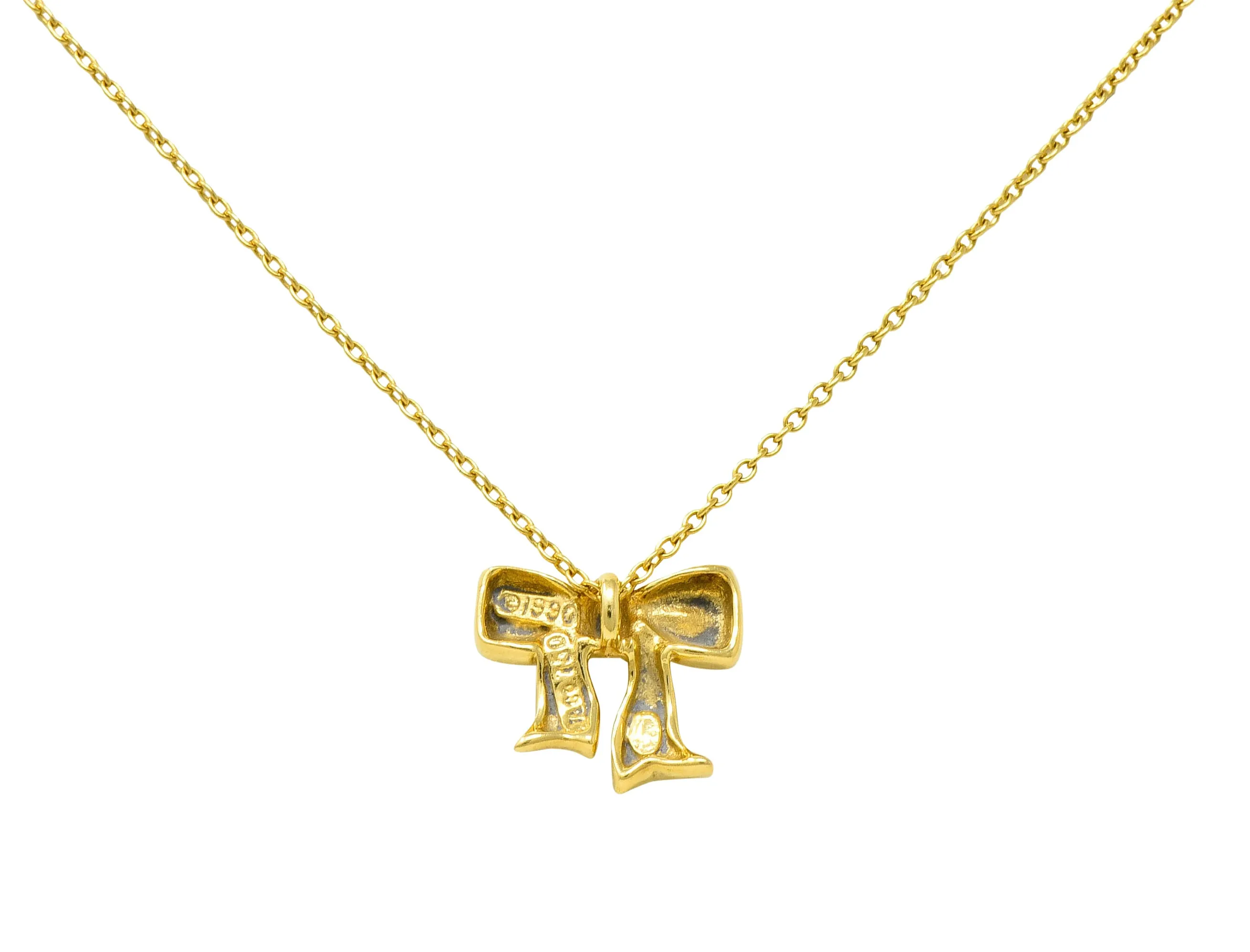 1990's Tiffany & Co. Vintage 18 Karat Gold Bow Pendant Necklace