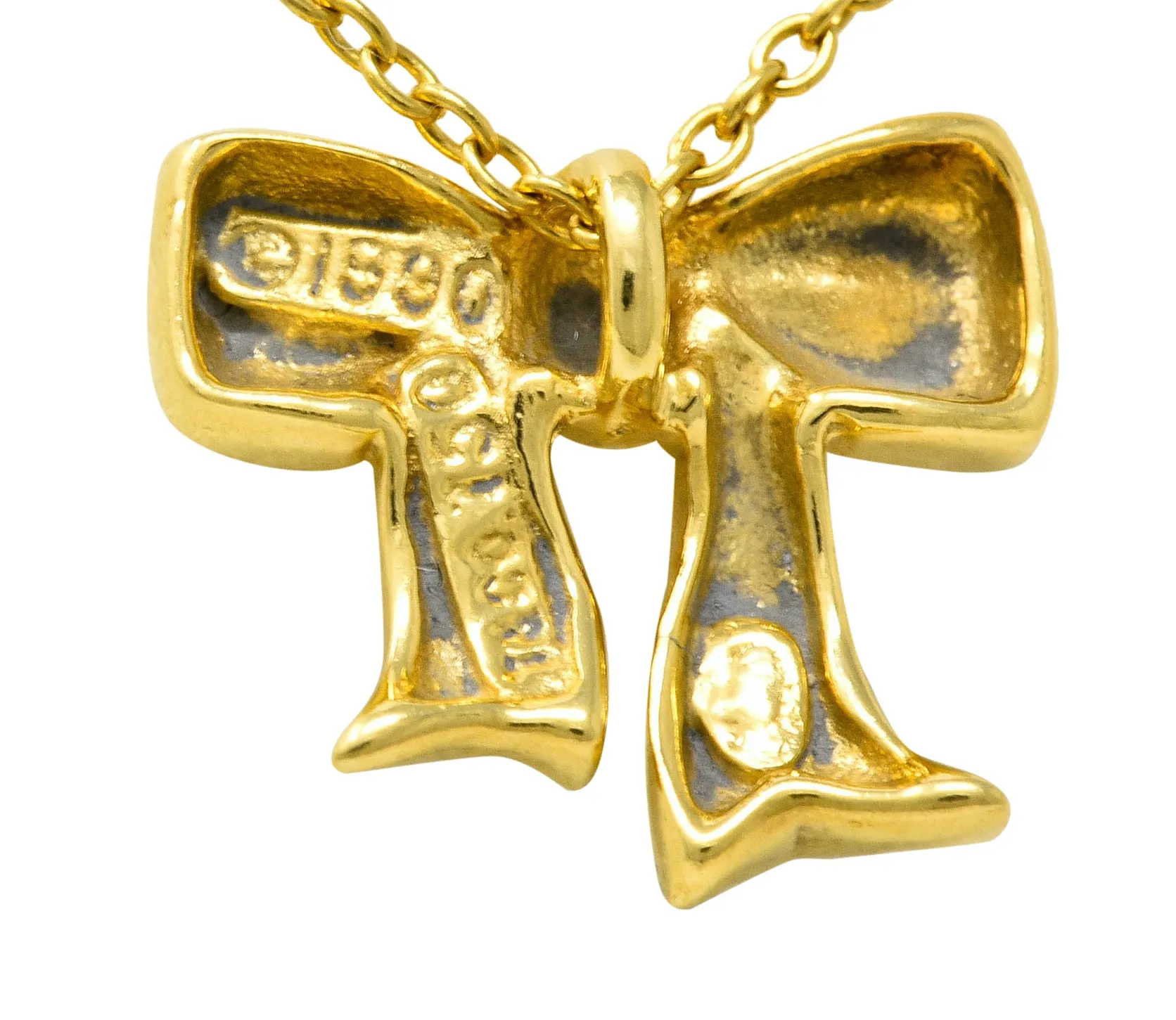 1990's Tiffany & Co. Vintage 18 Karat Gold Bow Pendant Necklace