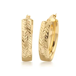 9ct Silverfilled Yellow Gold Patterned Hoop Earring