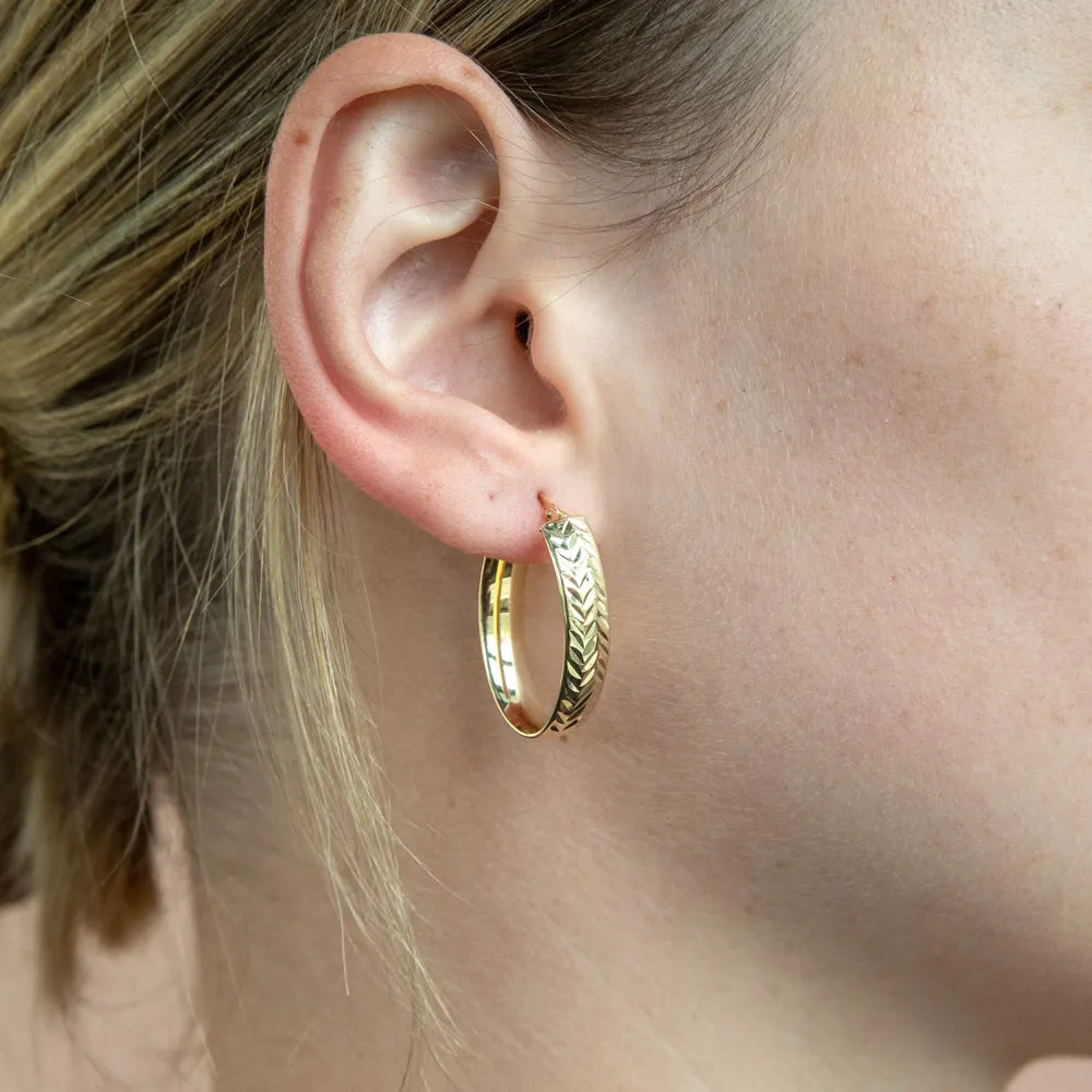 9ct Silverfilled Yellow Gold Patterned Hoop Earring