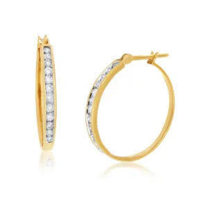 9ct Superb Yellow Gold Diamond Hoop Earrings