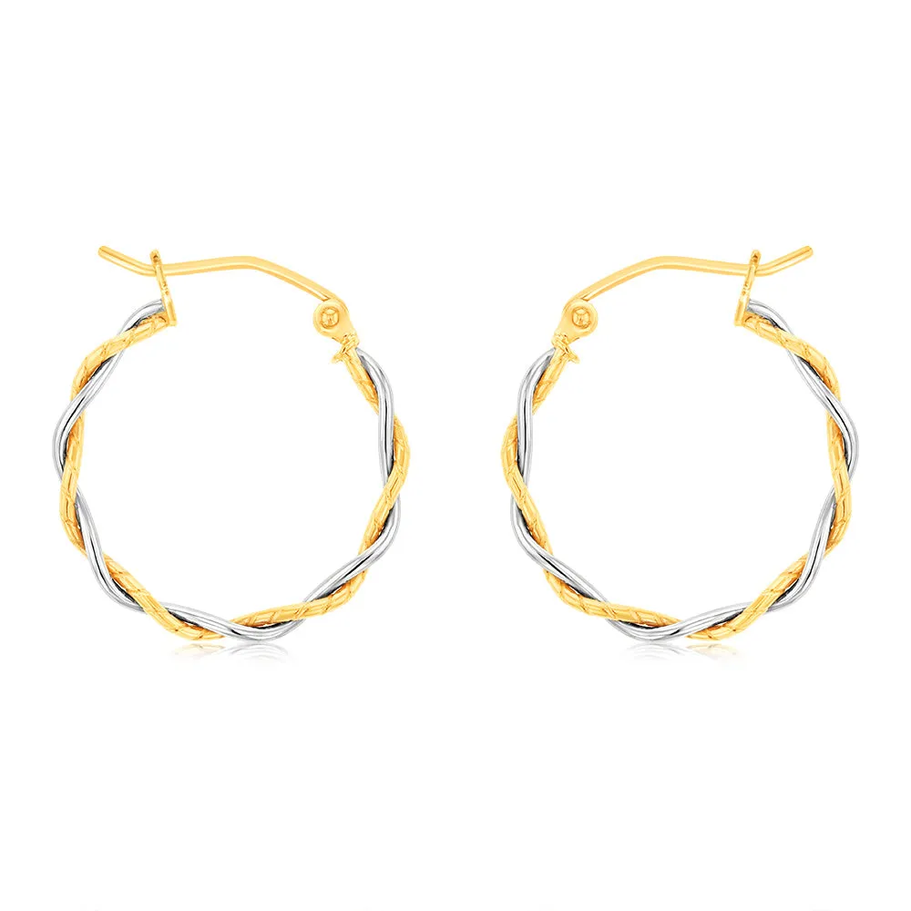 9ct Two Toned Silverfilled Twisted Hoop Earrings