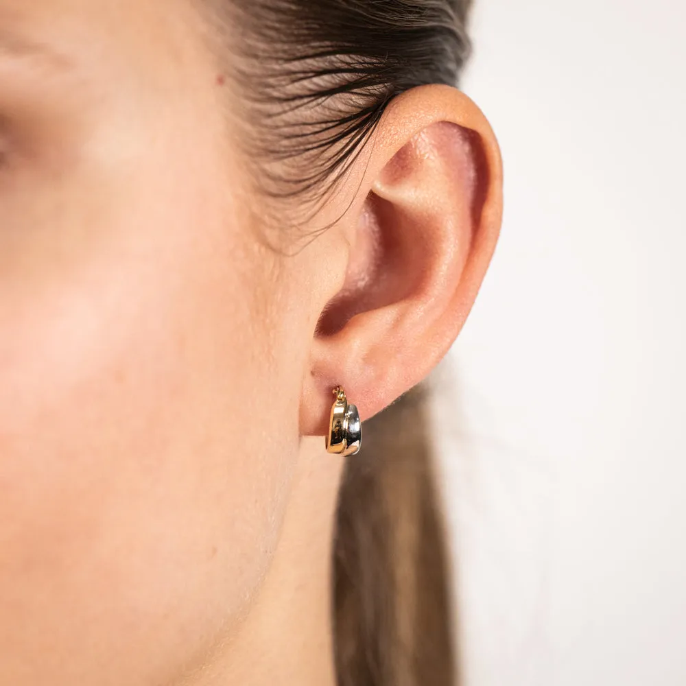 9ct White And Yellow Gold Two Tone Double Hoop Earrings