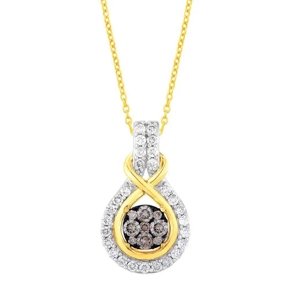 9ct Yellow Gold 1/2 Carat Diamond Pendant with 36 Australian Diamonds on 9ct 45cm Chain