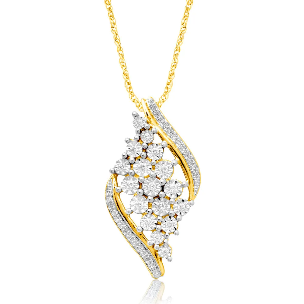 9ct Yellow Gold 1/5 Carat Diamond Pendant on 45cm 9ct Gold Chain