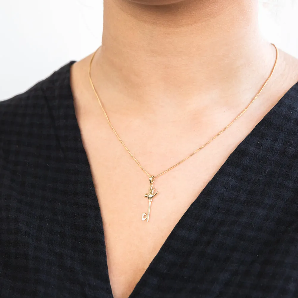 9ct Yellow Gold Bird And Butterfly Key Pendant