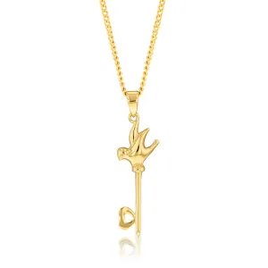 9ct Yellow Gold Bird And Butterfly Key Pendant