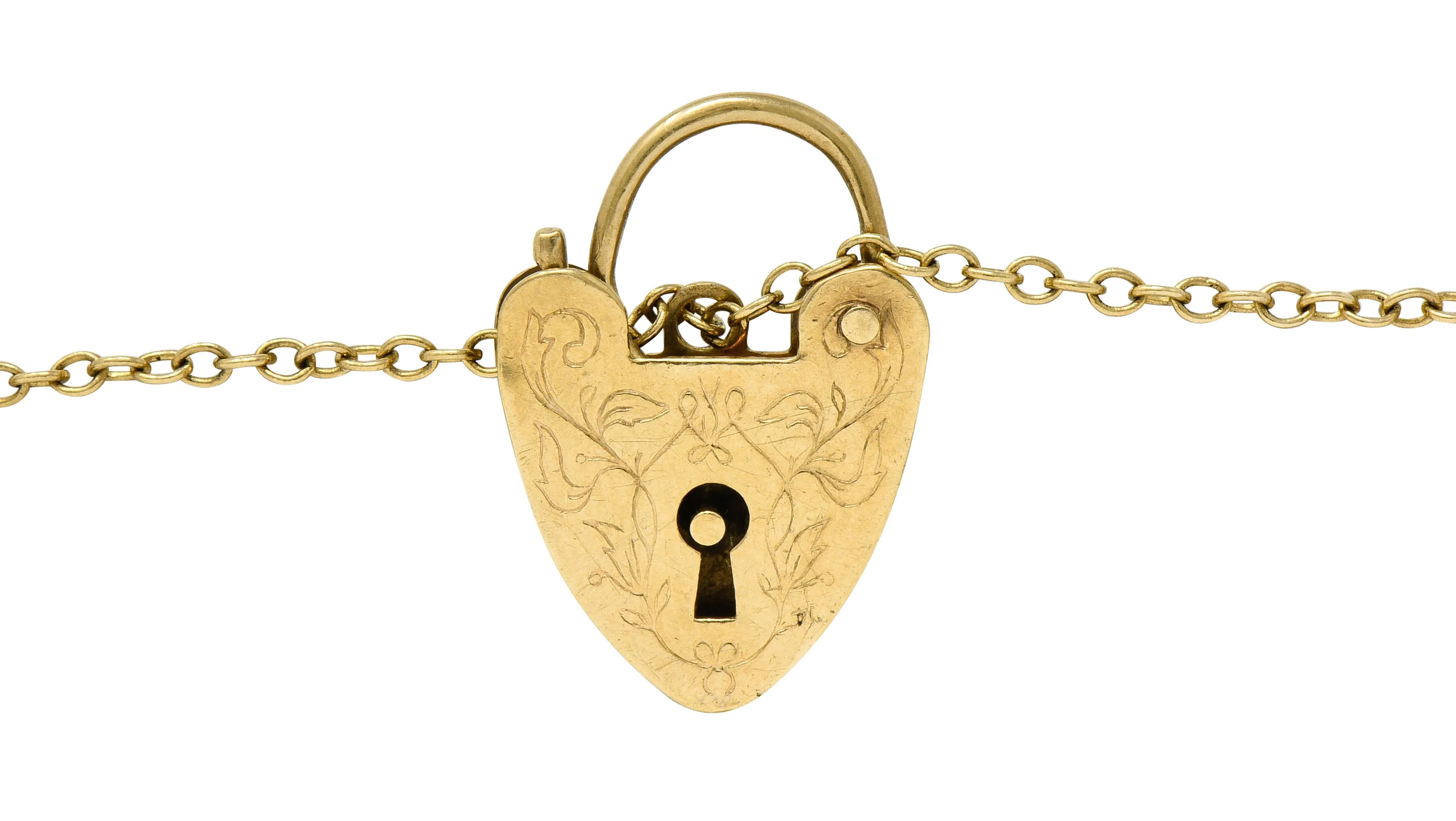 Antique 9 Karat Gold British Heart Padlock Charm Bracelet