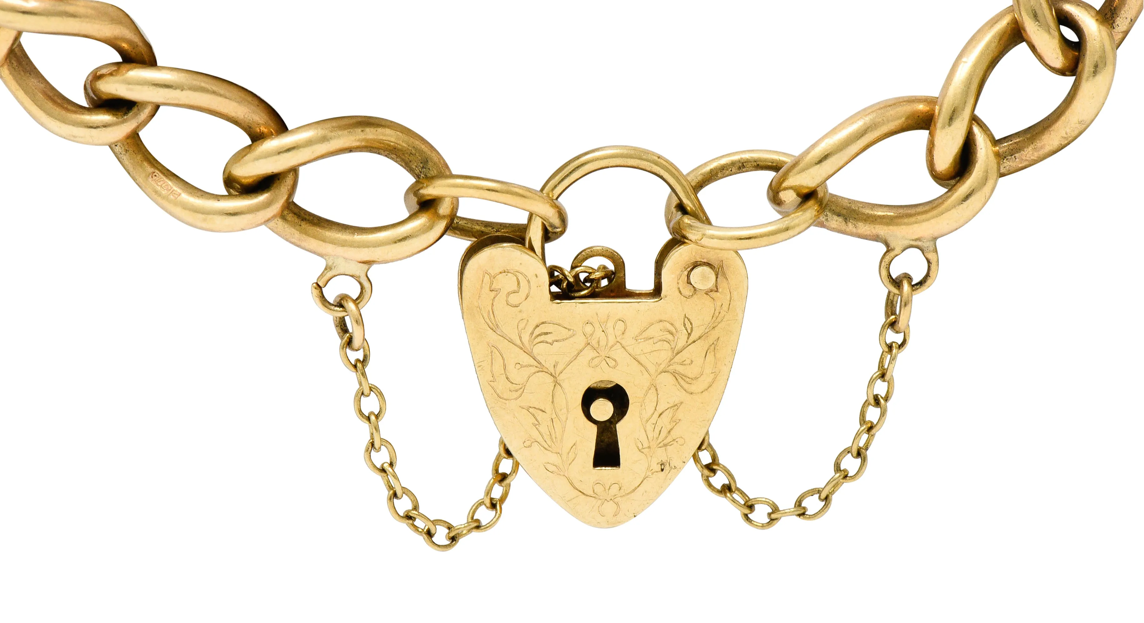 Antique 9 Karat Gold British Heart Padlock Charm Bracelet