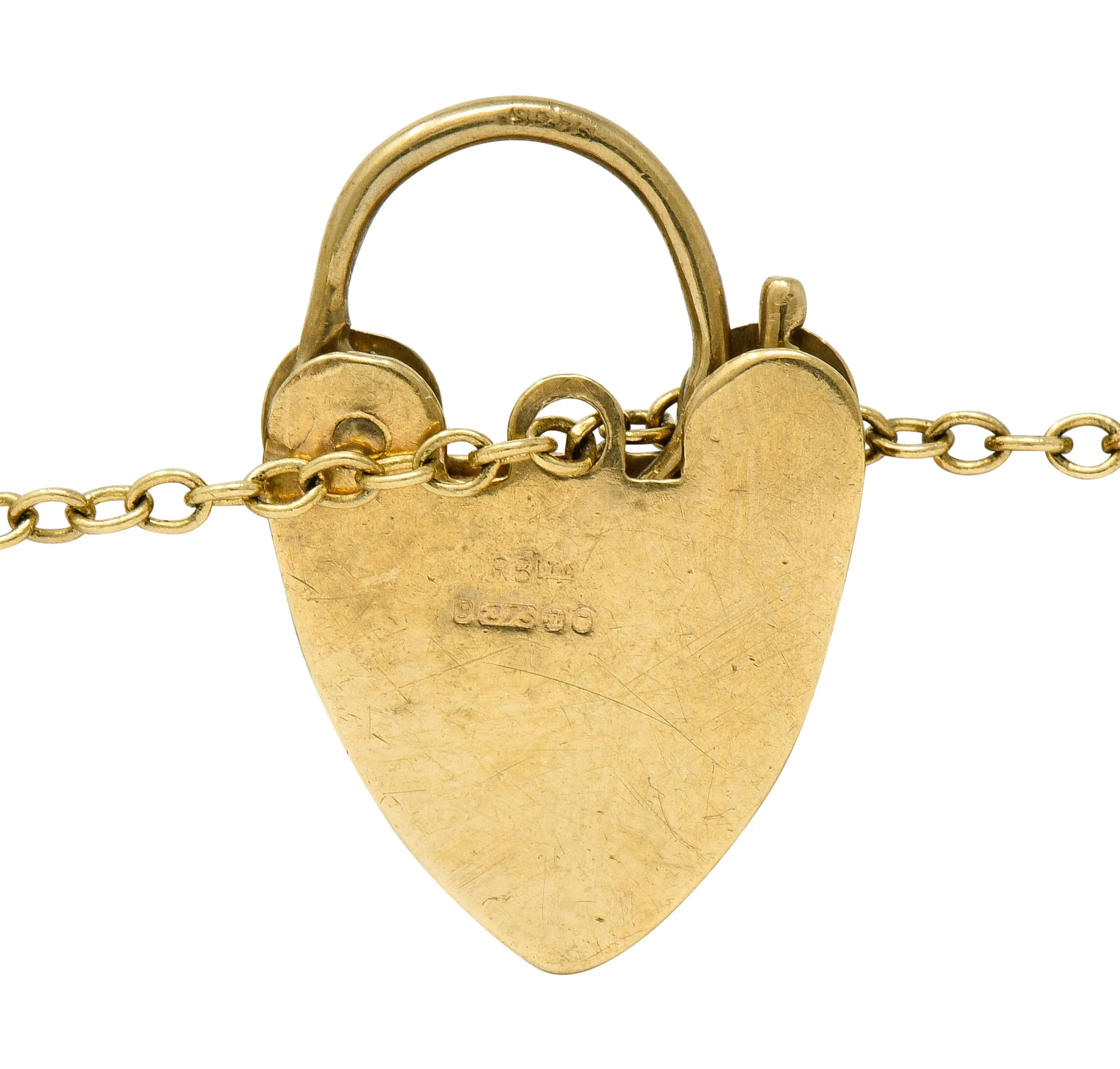 Antique 9 Karat Gold British Heart Padlock Charm Bracelet