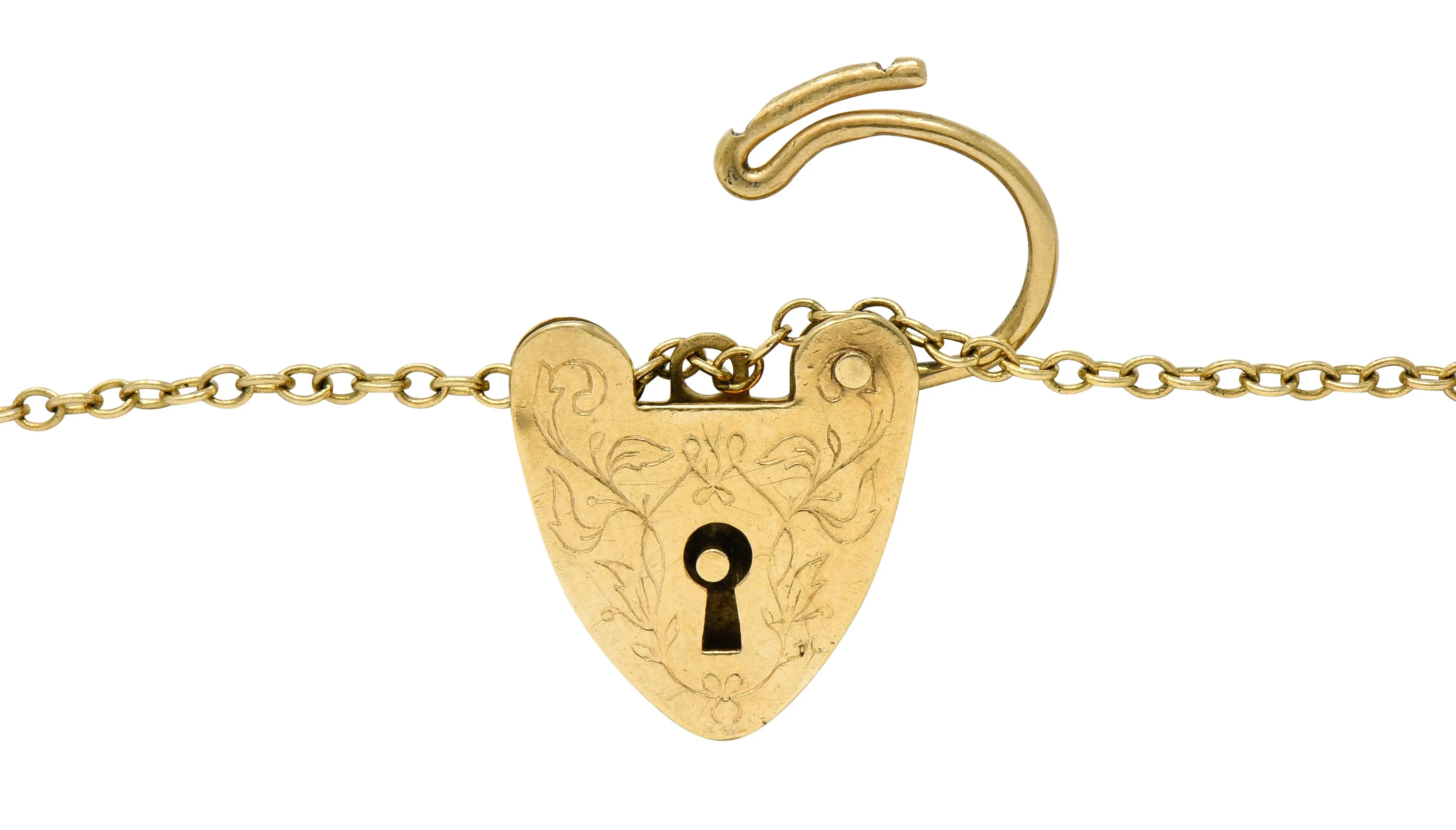 Antique 9 Karat Gold British Heart Padlock Charm Bracelet