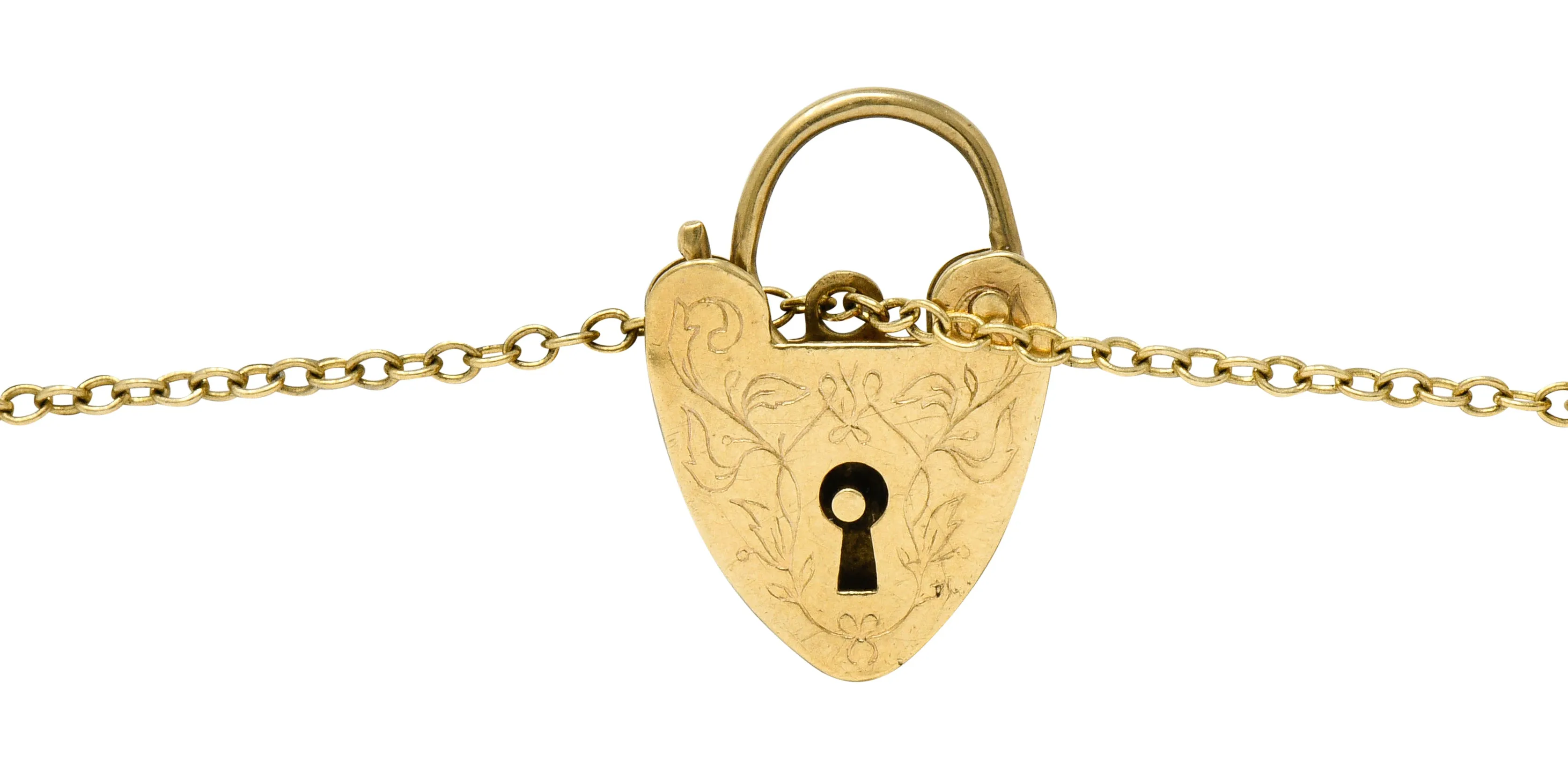 Antique 9 Karat Gold British Heart Padlock Charm Bracelet