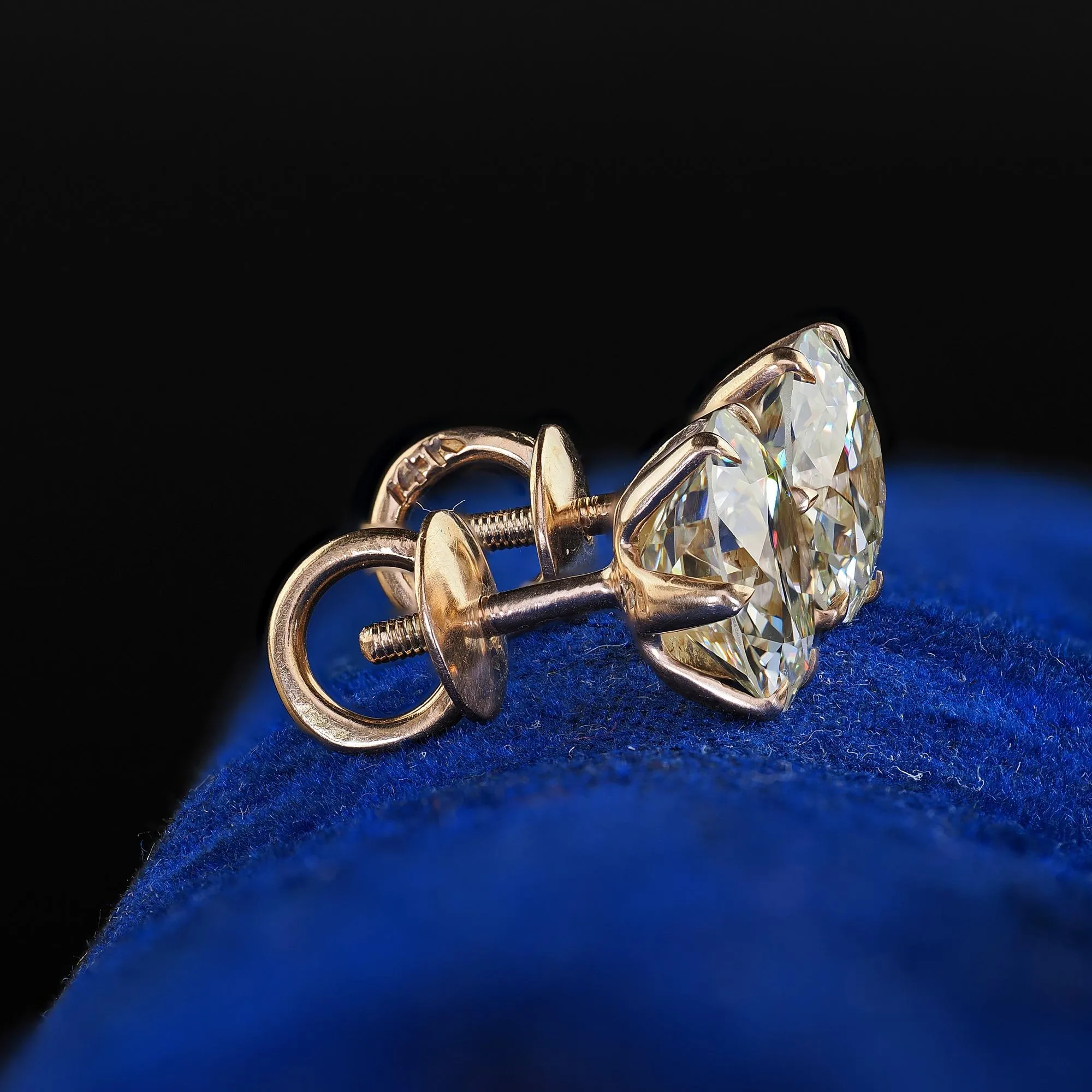 Antique Art Deco 14K Yellow Gold Old European Cut Diamond Stud Earrings - GIA