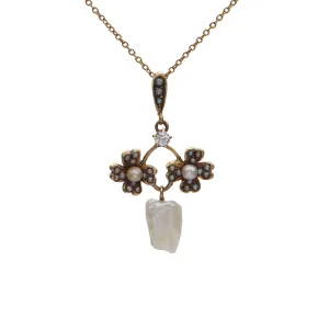 Antique Edwardian Diamond and Pearl Gold Pendant (C.1900-1910)