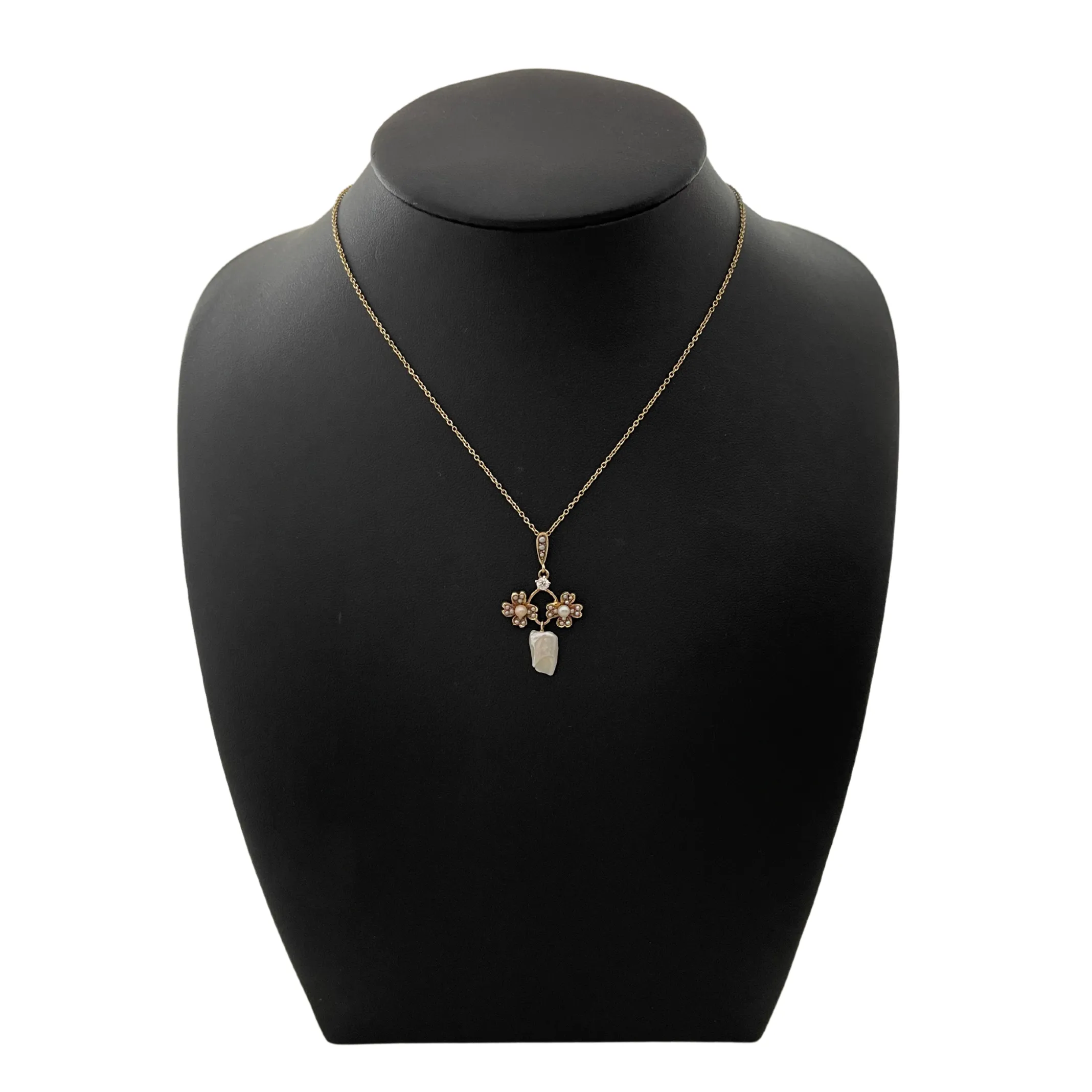 Antique Edwardian Diamond and Pearl Gold Pendant (C.1900-1910)