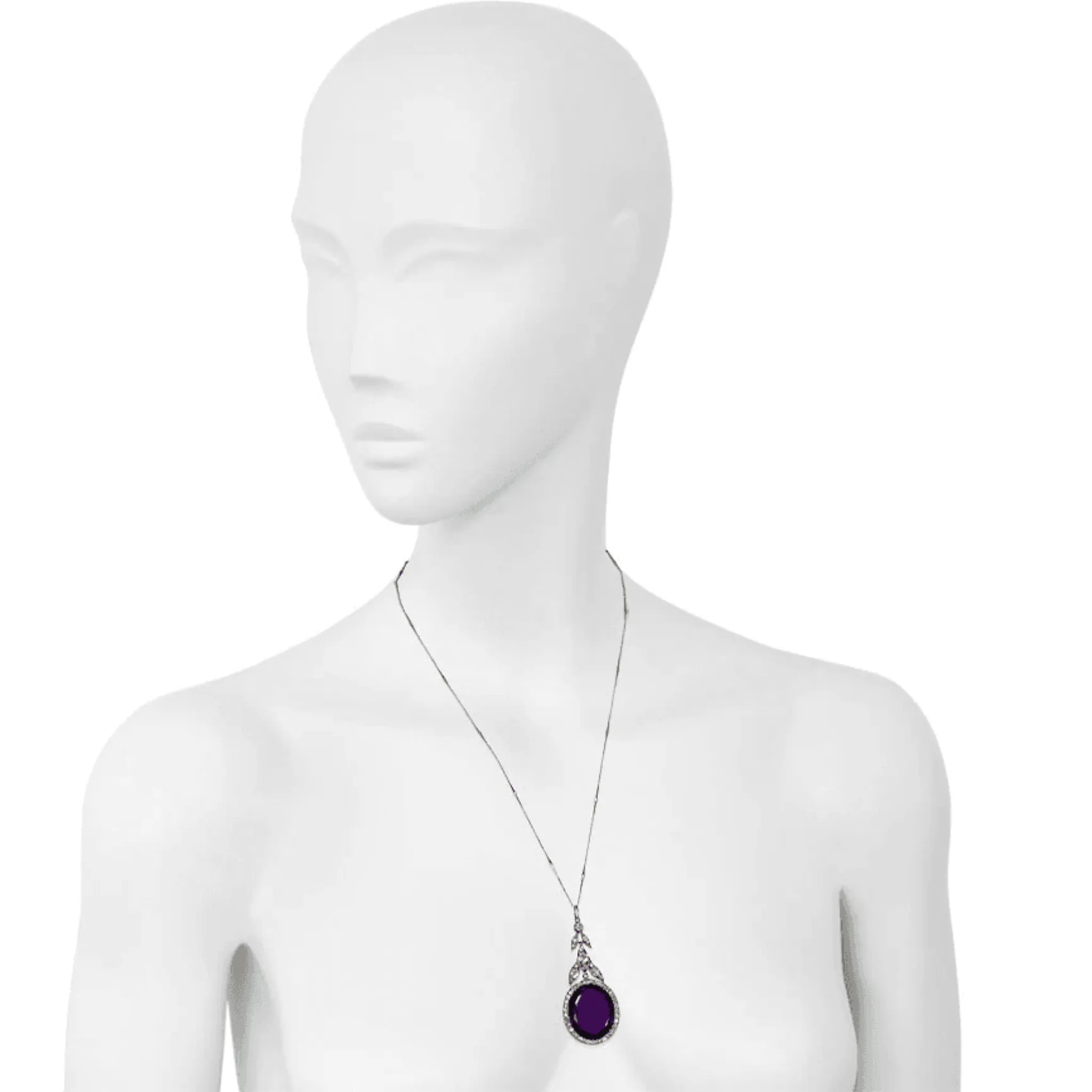 Antique Silver & 18KT Yellow Gold Amethyst & Diamond Pendant Necklace