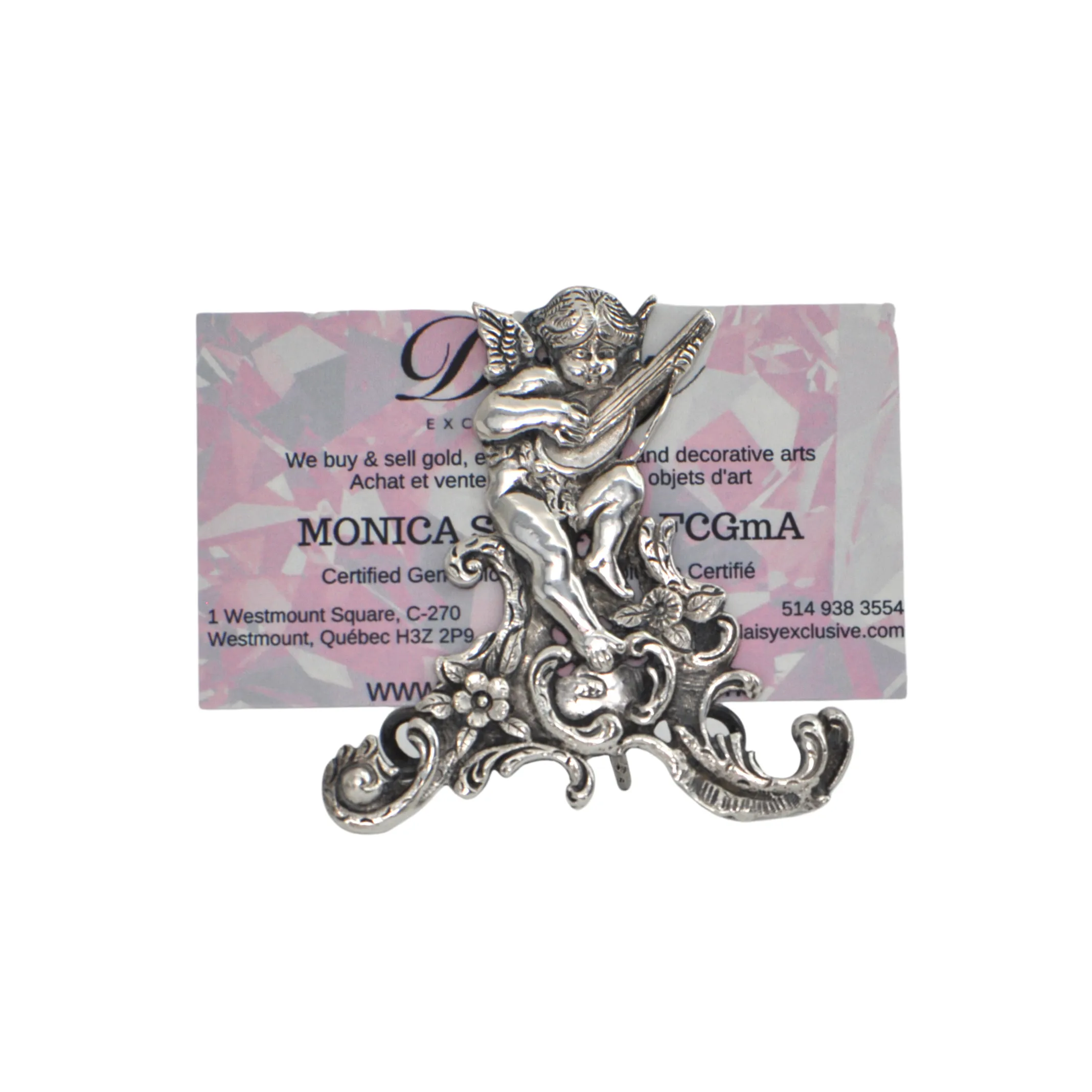 Antique Swiss 875% Silver Cherub Card Holder/Stand C.1881-1933