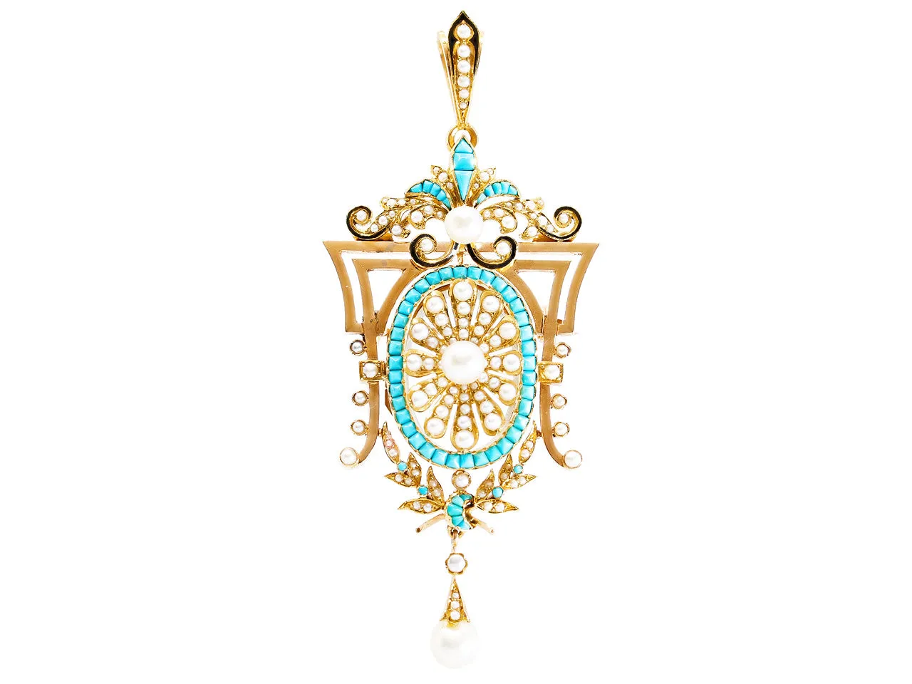 Antique Victorian Turquoise Suite of Locket Pendant/Brooch, Earrings and Bracelet