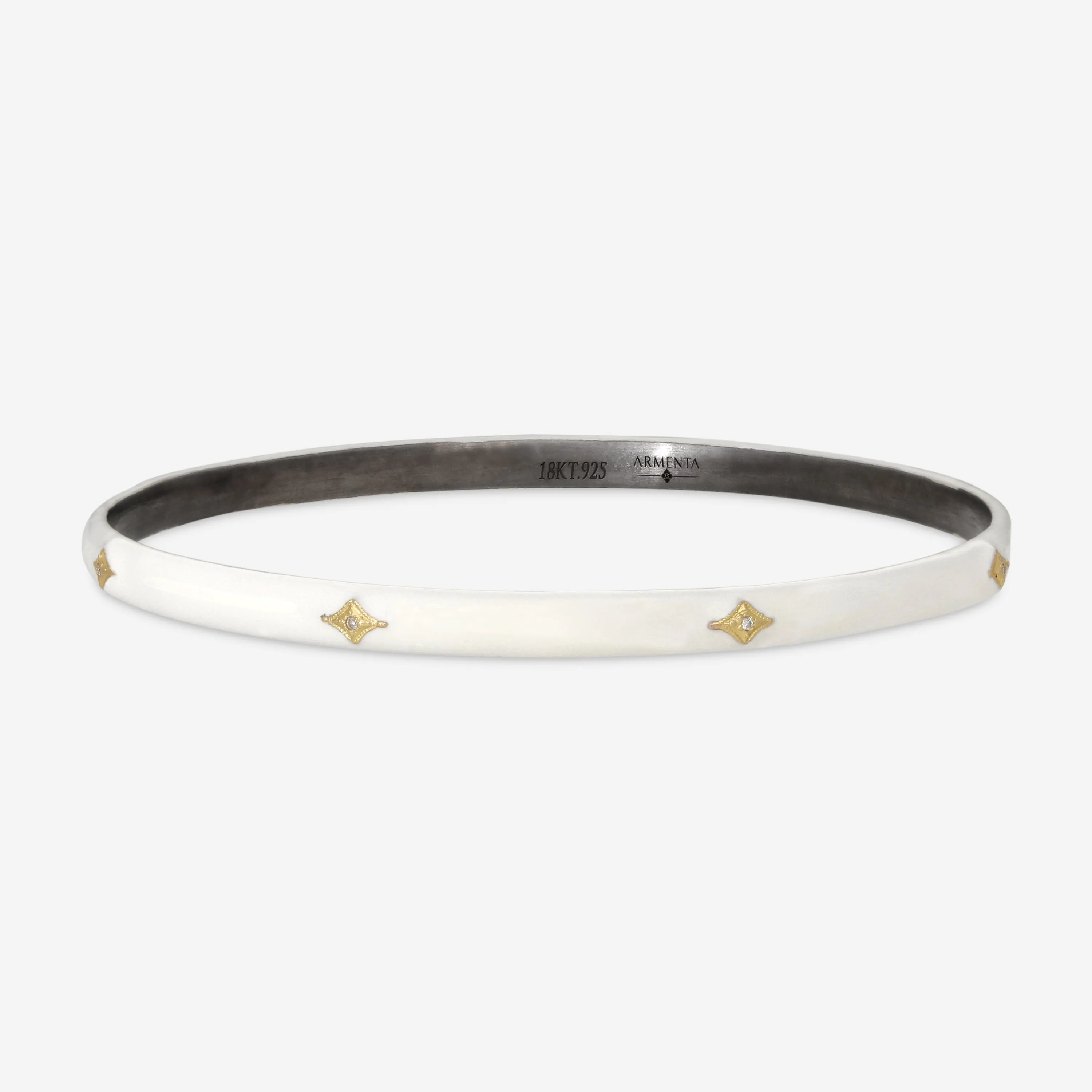 Armenta Old World 18K Yellow Gold, Blackened Sterling Silver & White Enamel Diamond Bangle Bracelet 14216