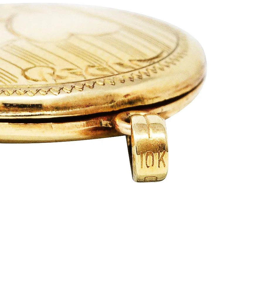 Art Deco 10 Karat Yellow Gold Circular Heart Locket Pendant
