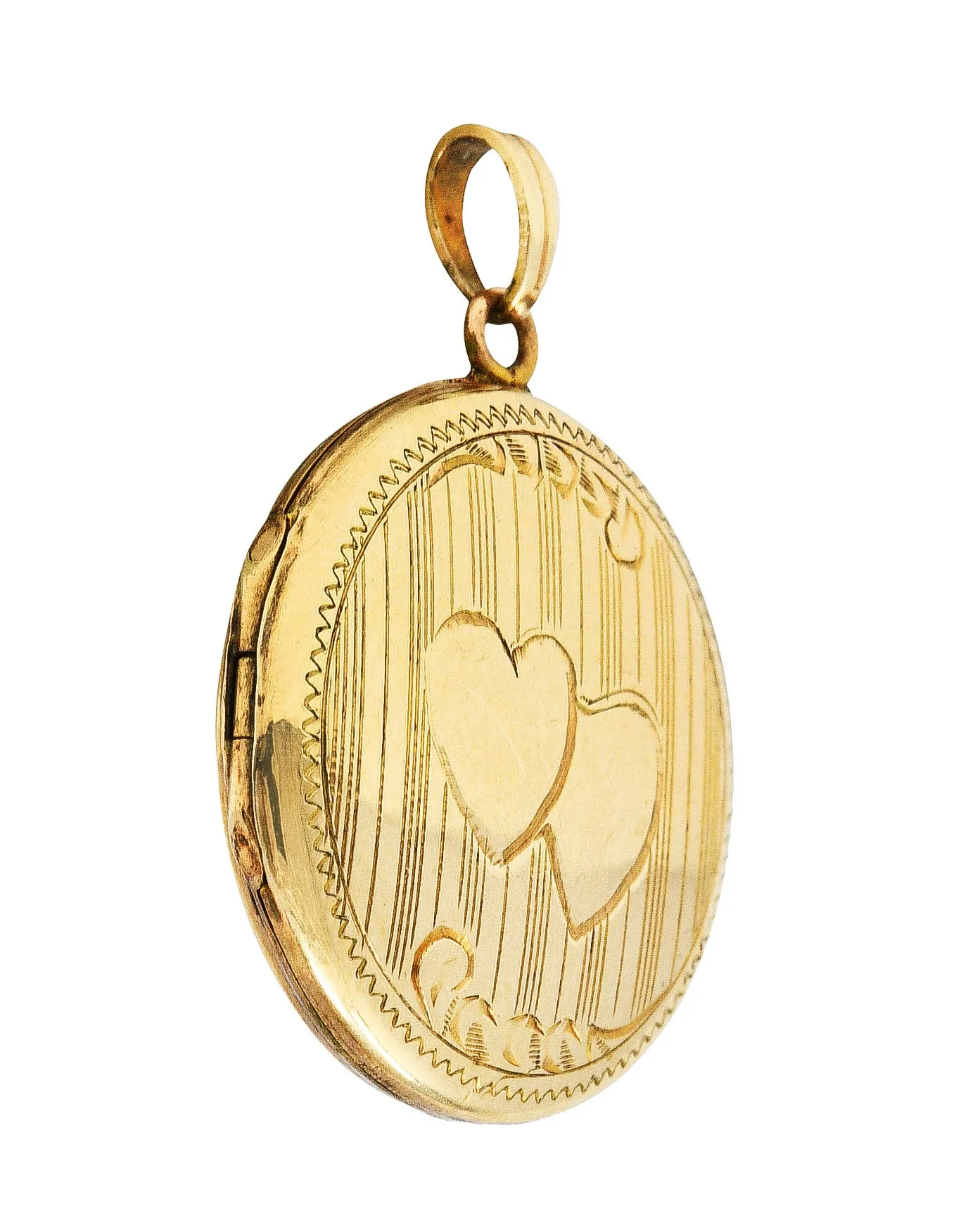 Art Deco 10 Karat Yellow Gold Circular Heart Locket Pendant
