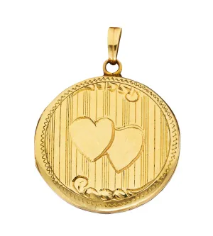 Art Deco 10 Karat Yellow Gold Circular Heart Locket Pendant