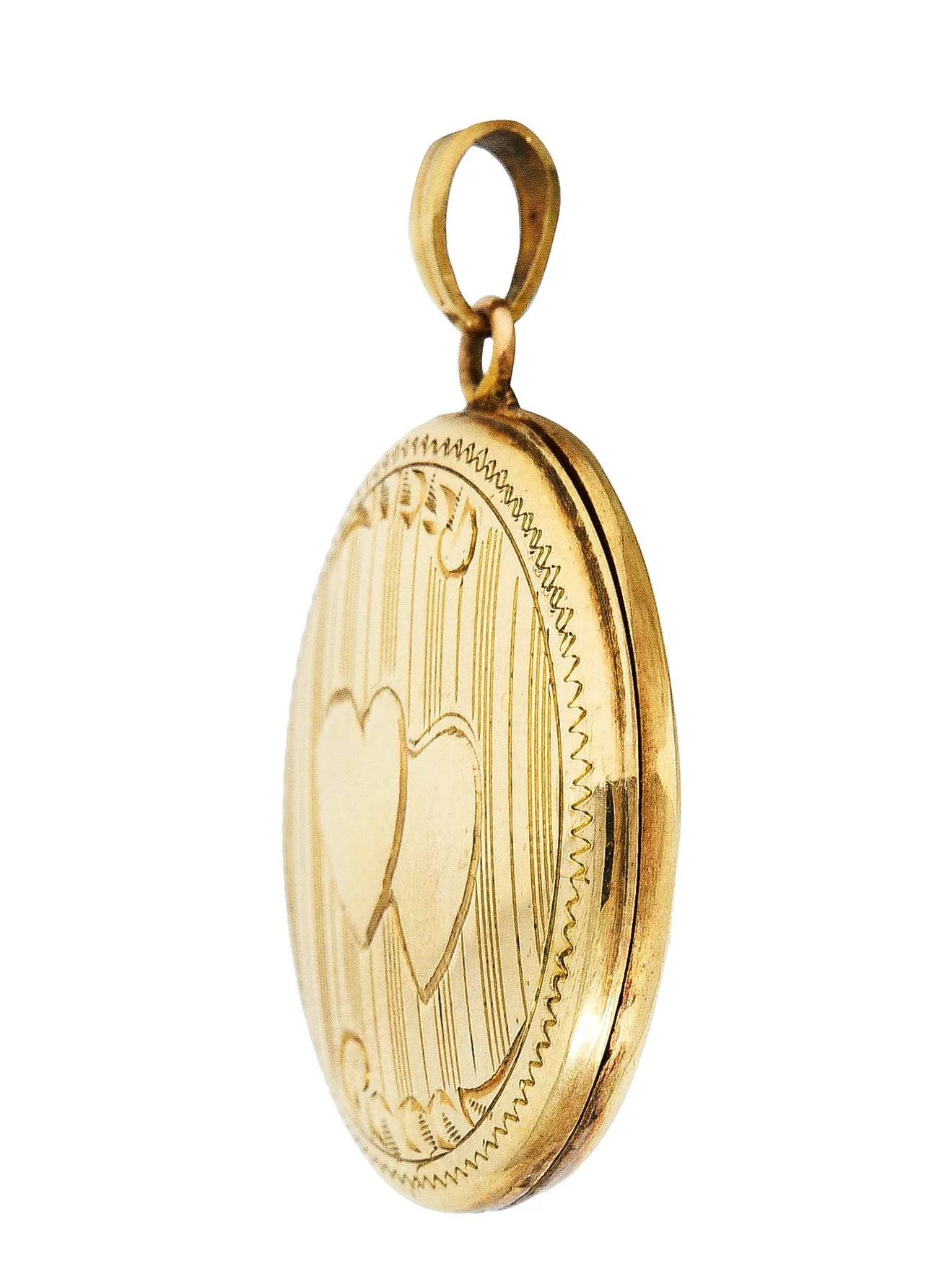 Art Deco 10 Karat Yellow Gold Circular Heart Locket Pendant