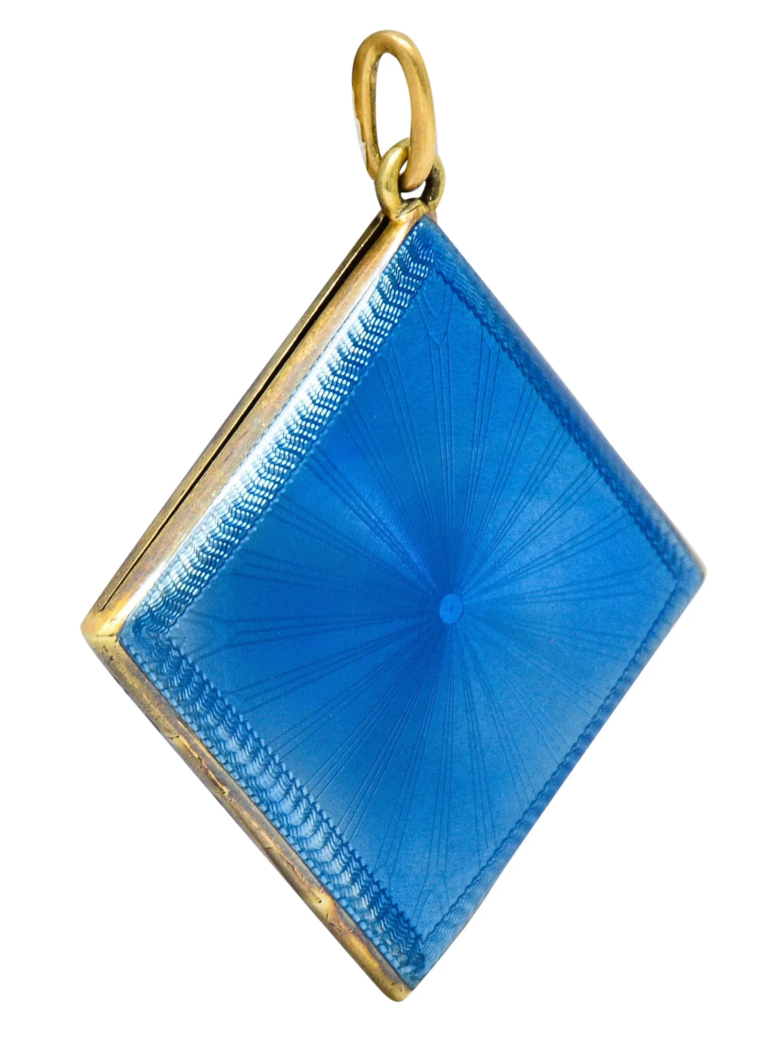 Art Deco Blue Enamel 14 Karat Gold Square Locket Pendant Charm