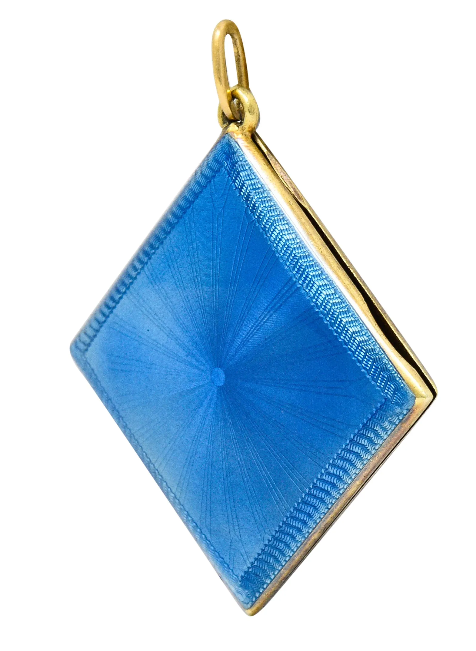 Art Deco Blue Enamel 14 Karat Gold Square Locket Pendant Charm