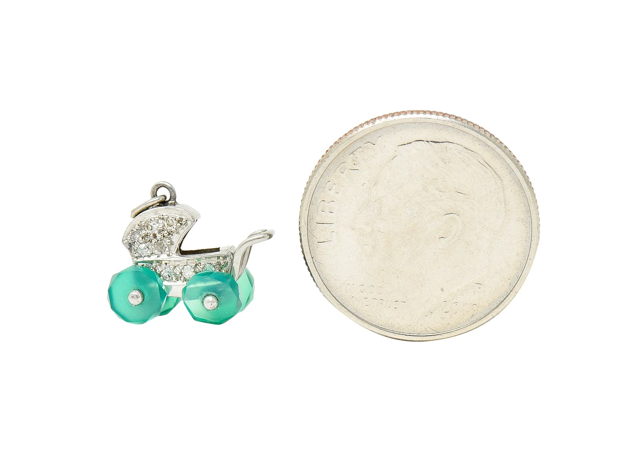 Art Deco Diamond Emerald Platinum Baby Carriage Vintage 1930's Charm