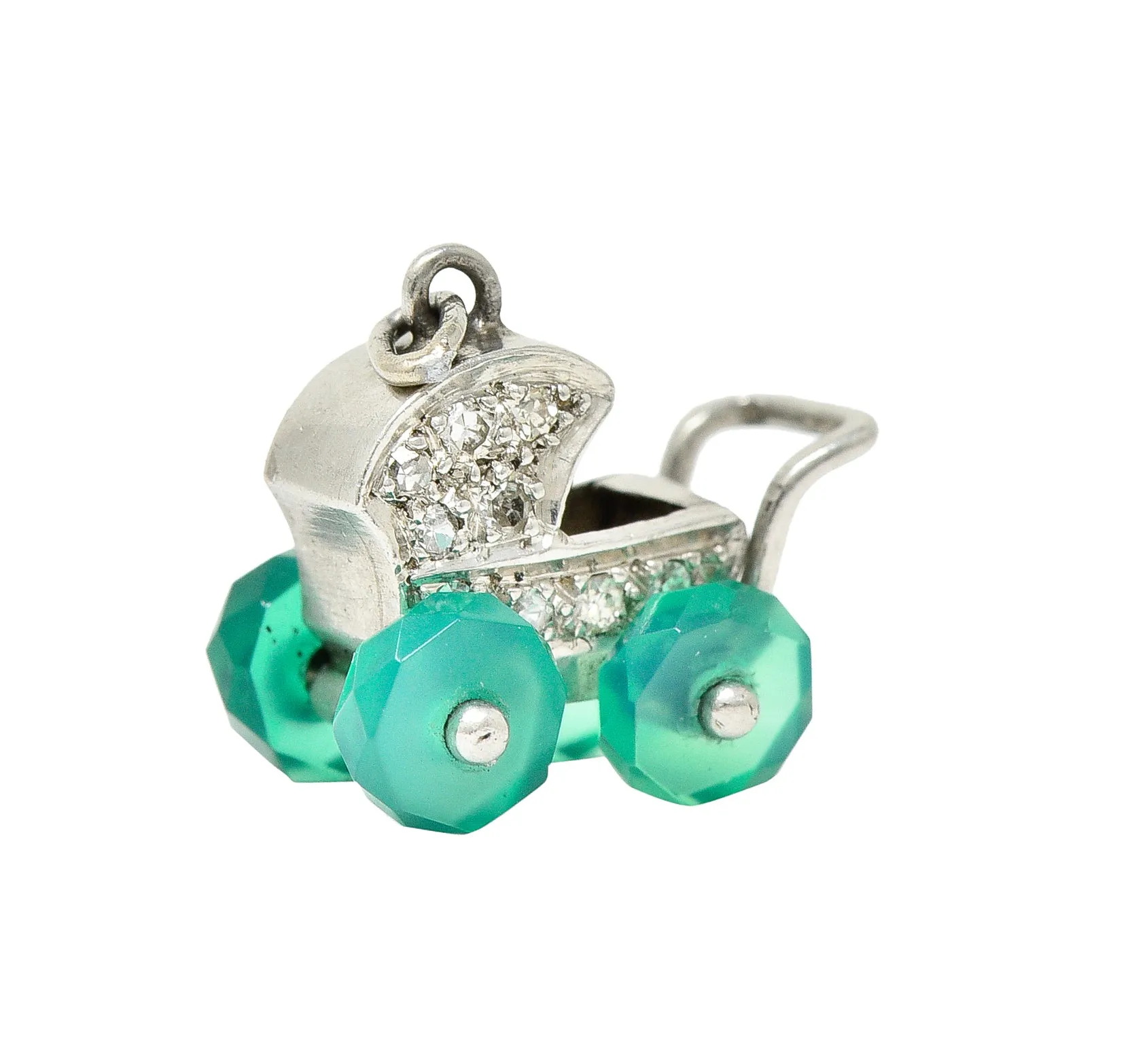 Art Deco Diamond Emerald Platinum Baby Carriage Vintage 1930's Charm