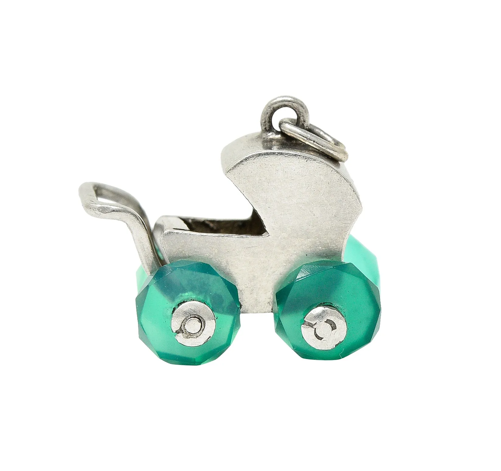 Art Deco Diamond Emerald Platinum Baby Carriage Vintage 1930's Charm