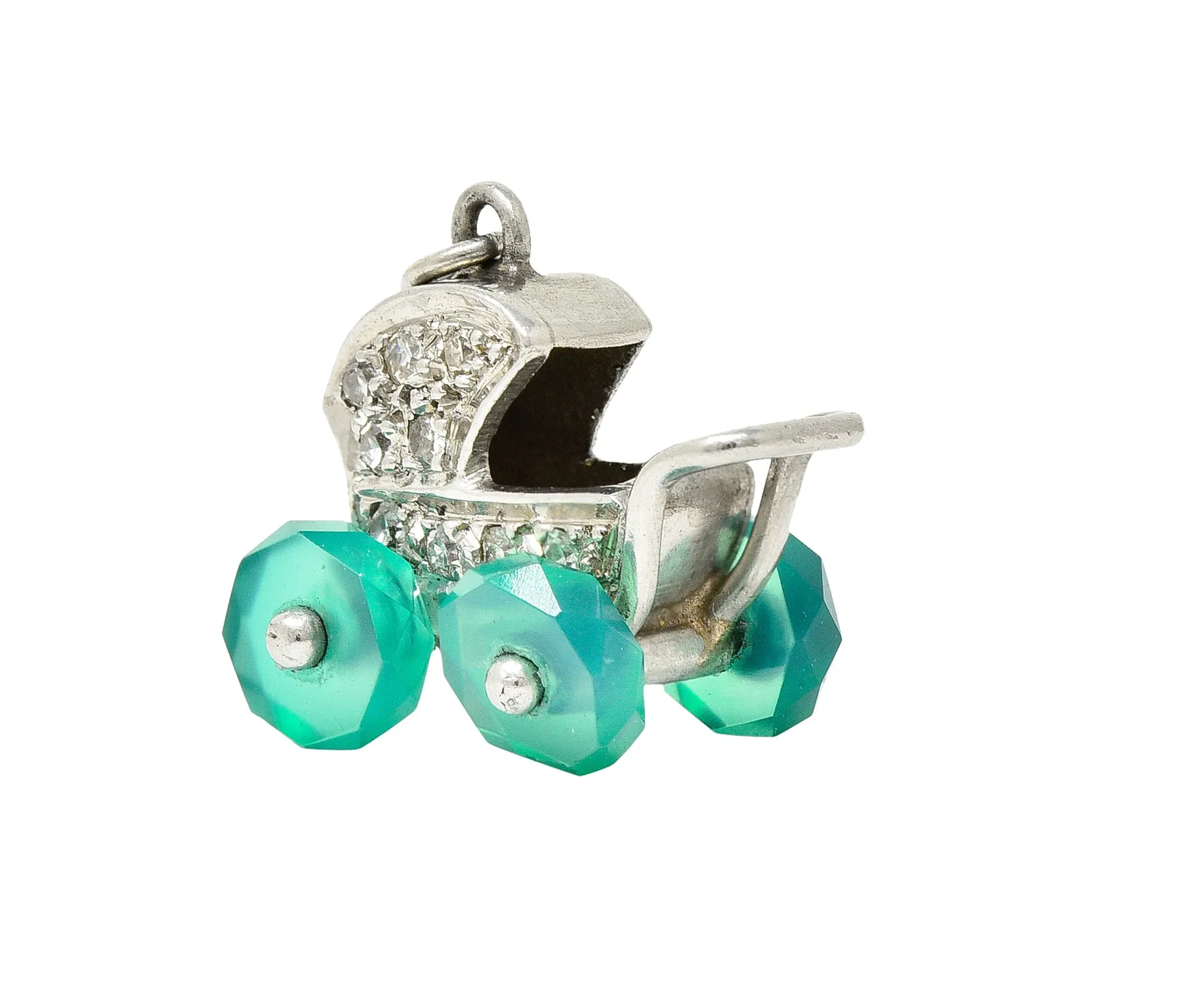 Art Deco Diamond Emerald Platinum Baby Carriage Vintage 1930's Charm