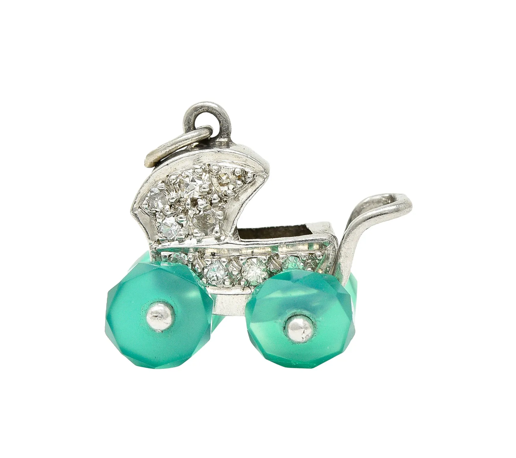 Art Deco Diamond Emerald Platinum Baby Carriage Vintage 1930's Charm