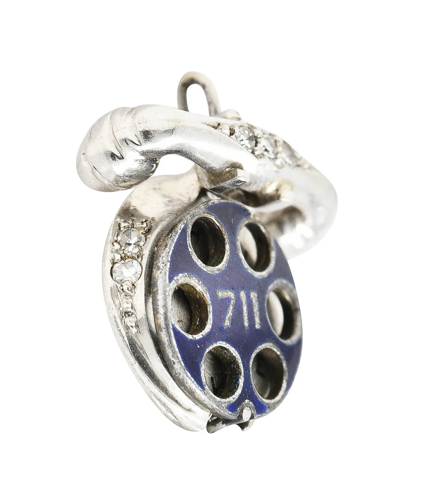 Art Deco Diamond Enamel Platinum HELLO I LOVE YOU Vintage Phone Charm